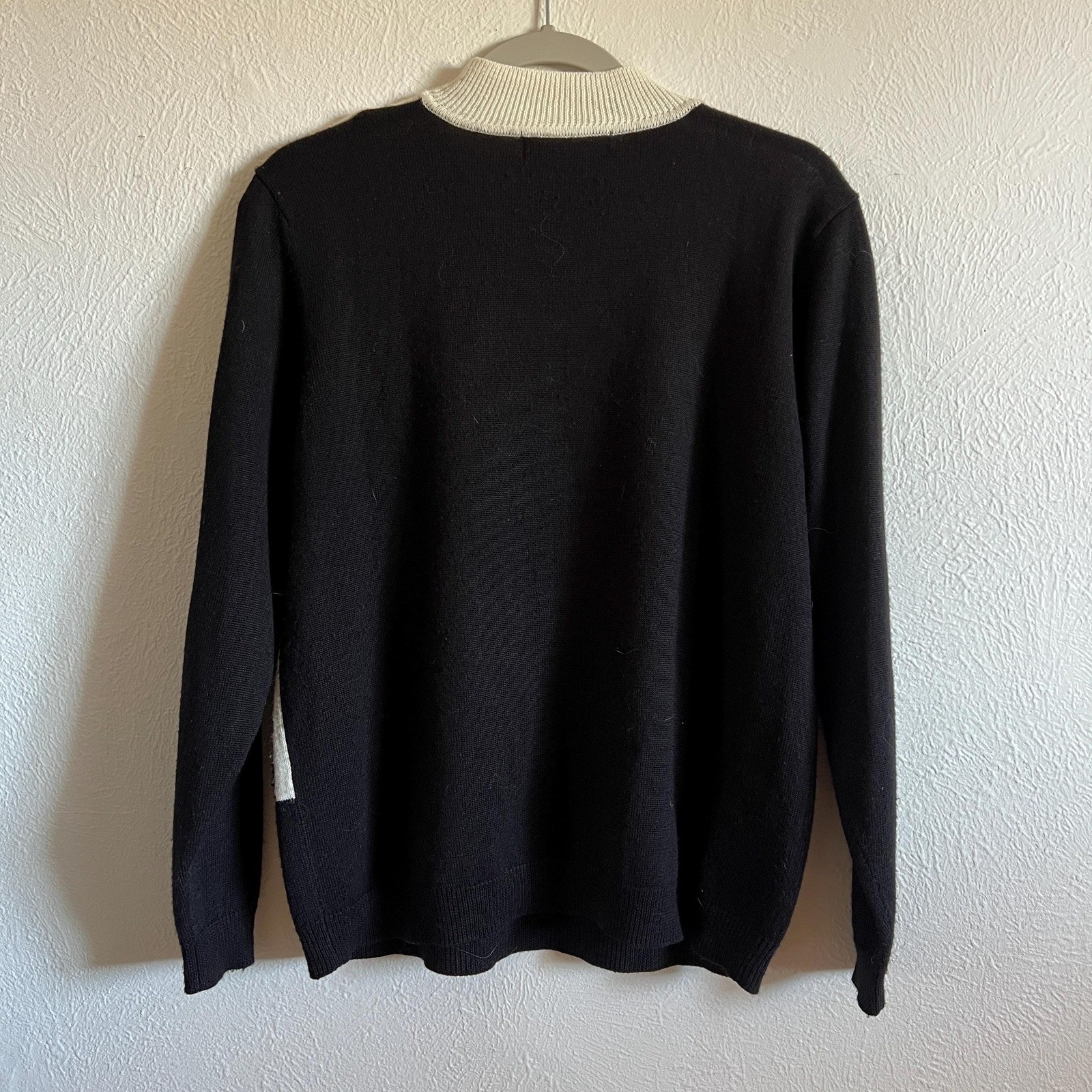 Vintage Black White Graphic Sweater 80s 90s Colorblock Sequin Knit Pullover Med