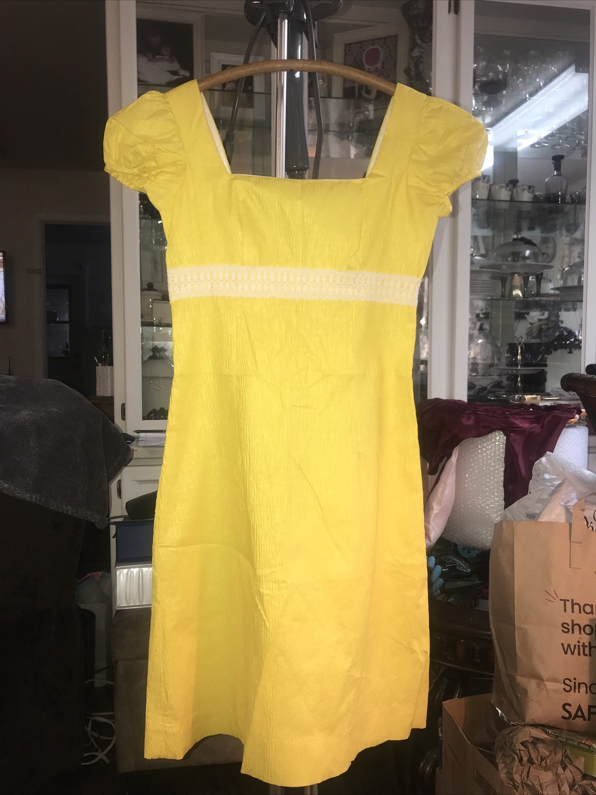 Vintage Yellow 1960’s Dress Hand Made Metal Zipper With Hook & Eye