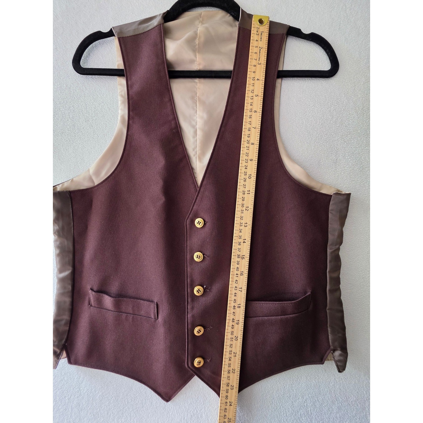 Vintage Sears Perma-Prest Reversible Vest Brown Tan Gold Button Waistcoat 40R
