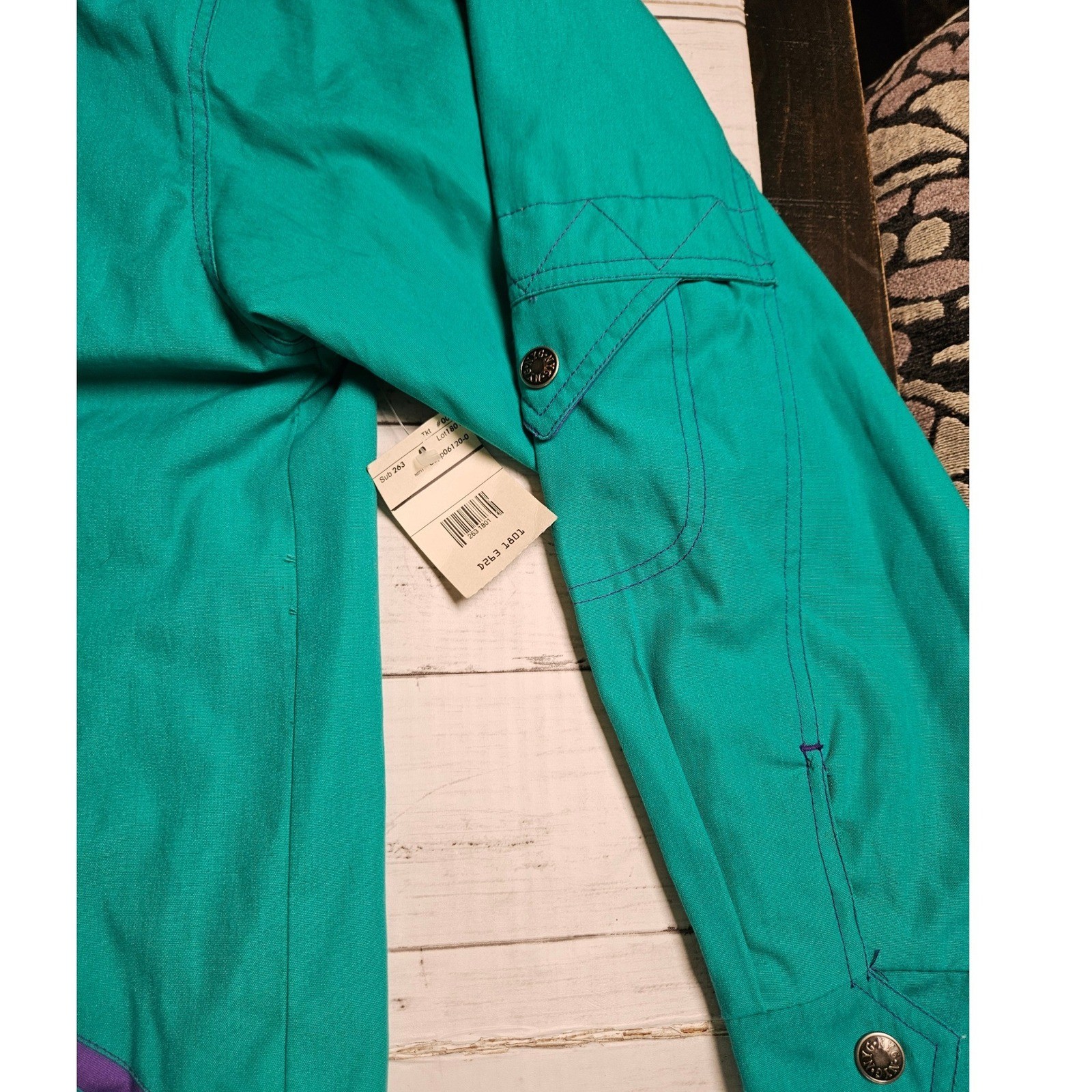 Vintage New York Girl Womens Medium Teal Purple Retro Jacket Snap Front NWT