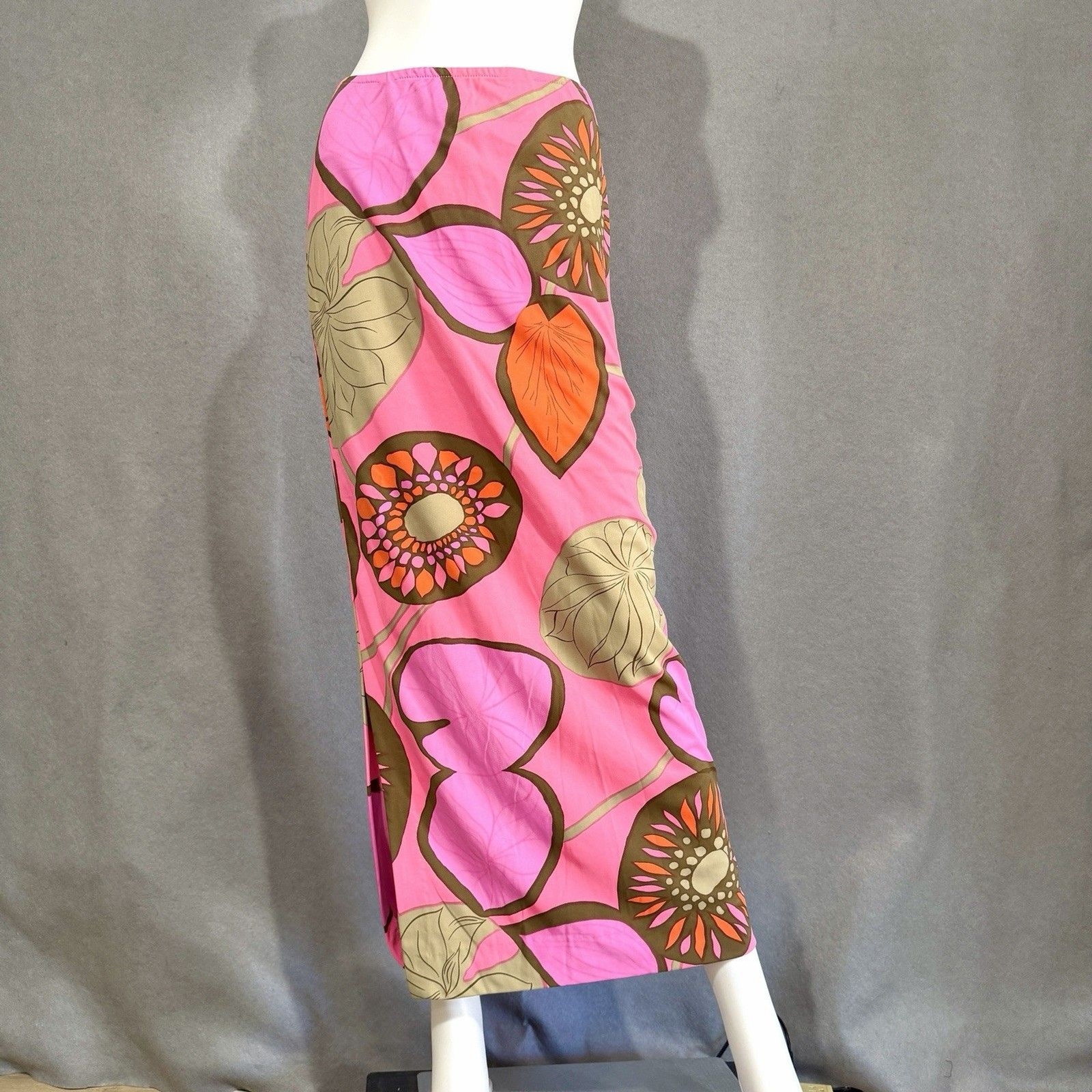 Vintage 1960’s Elisabeth Stewart Side Slit Vibrant Pink Skirt Mid Century Print