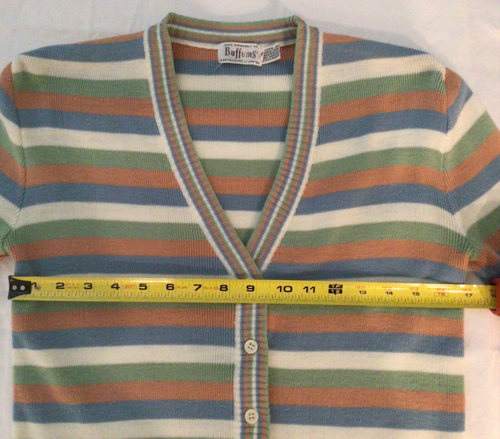 Buffums Vintage Cardigan Sweater Size M Striped Pastel Multi Color