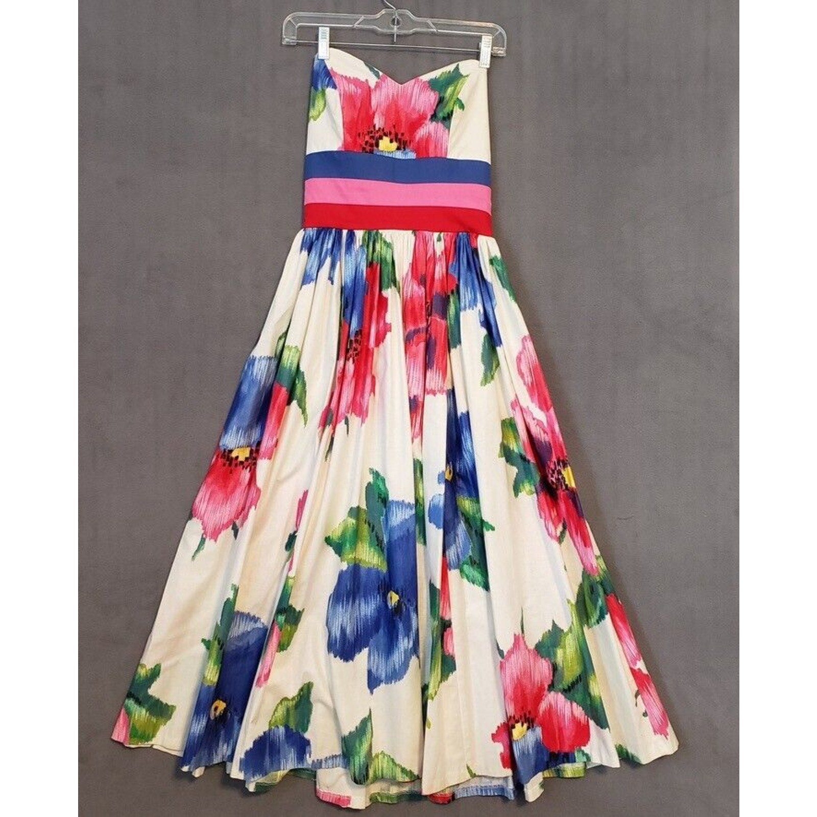 Vtg Sz 4 Leslie Lucks Maxi Floral Cotton Dress 80’s Summer Vacation Brunch Beach