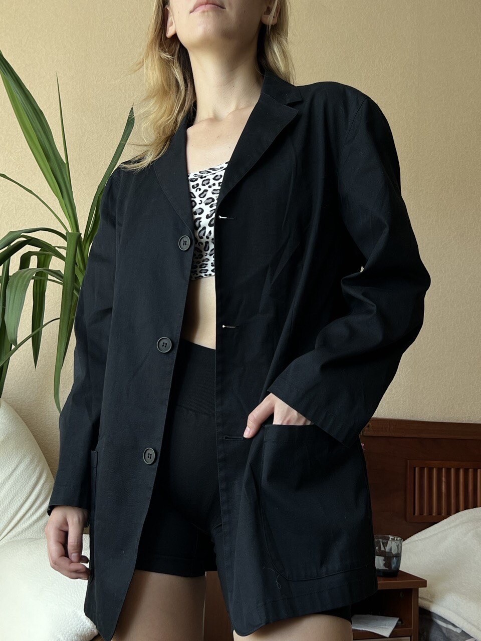 Vintage Emporio Armani Women’s Blazer Jacket Black Cotton Size M
