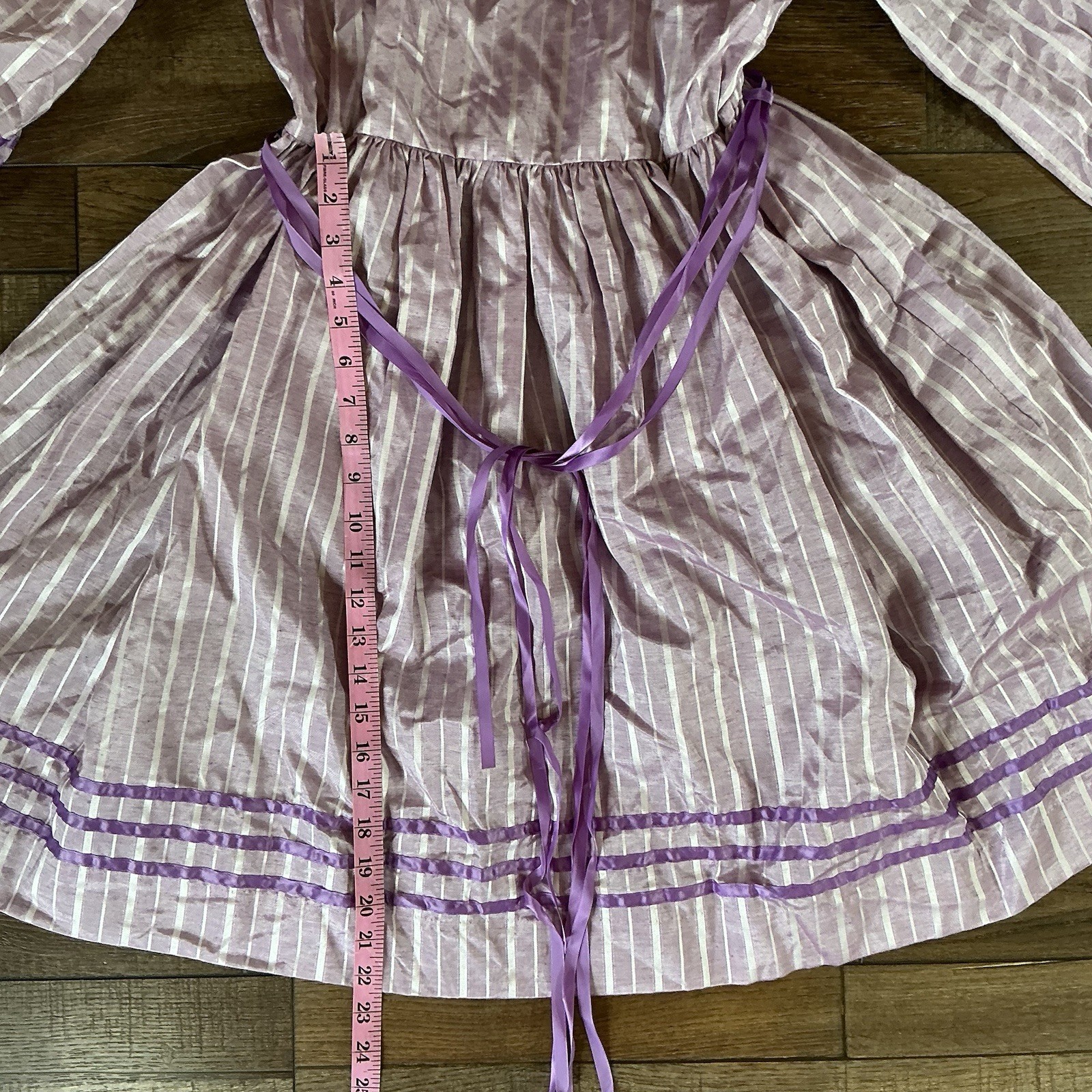 VINTAGE Love Prairie Dress Womens 16.5 Purple Striped USA Made Cottagecore #42C3