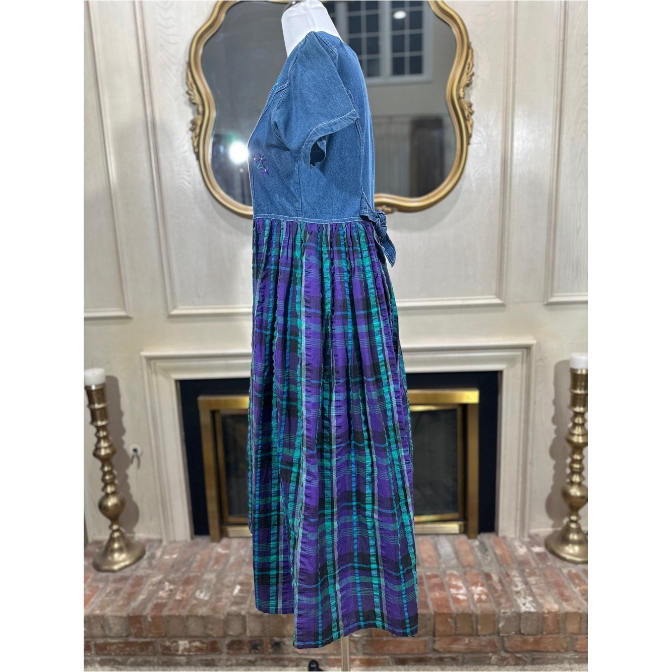 Jane Ashley Denim Plaid Dress size M Vintage Cottagecore Grannycore Boho