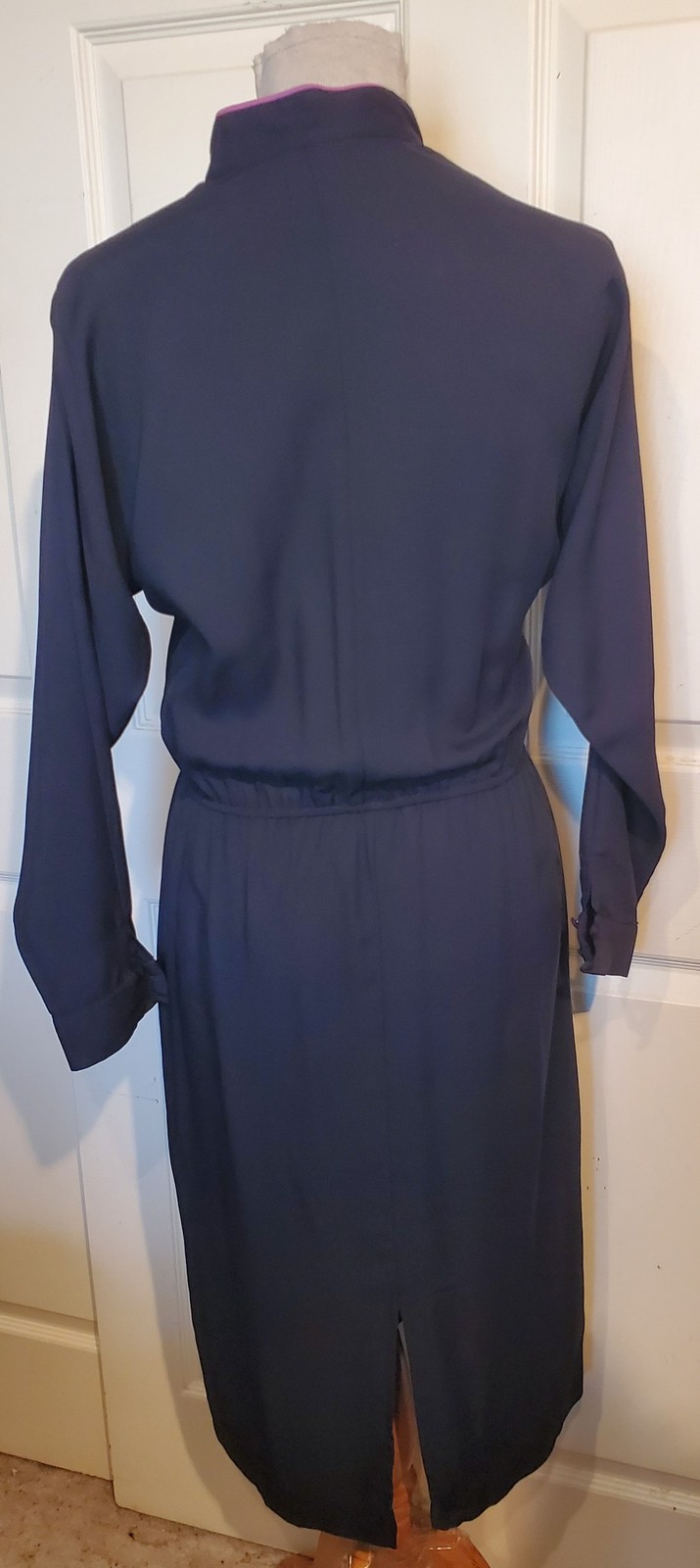 Vintage 70s Black Acetate Dress Miss Ashlee California Embroidered Iris B40