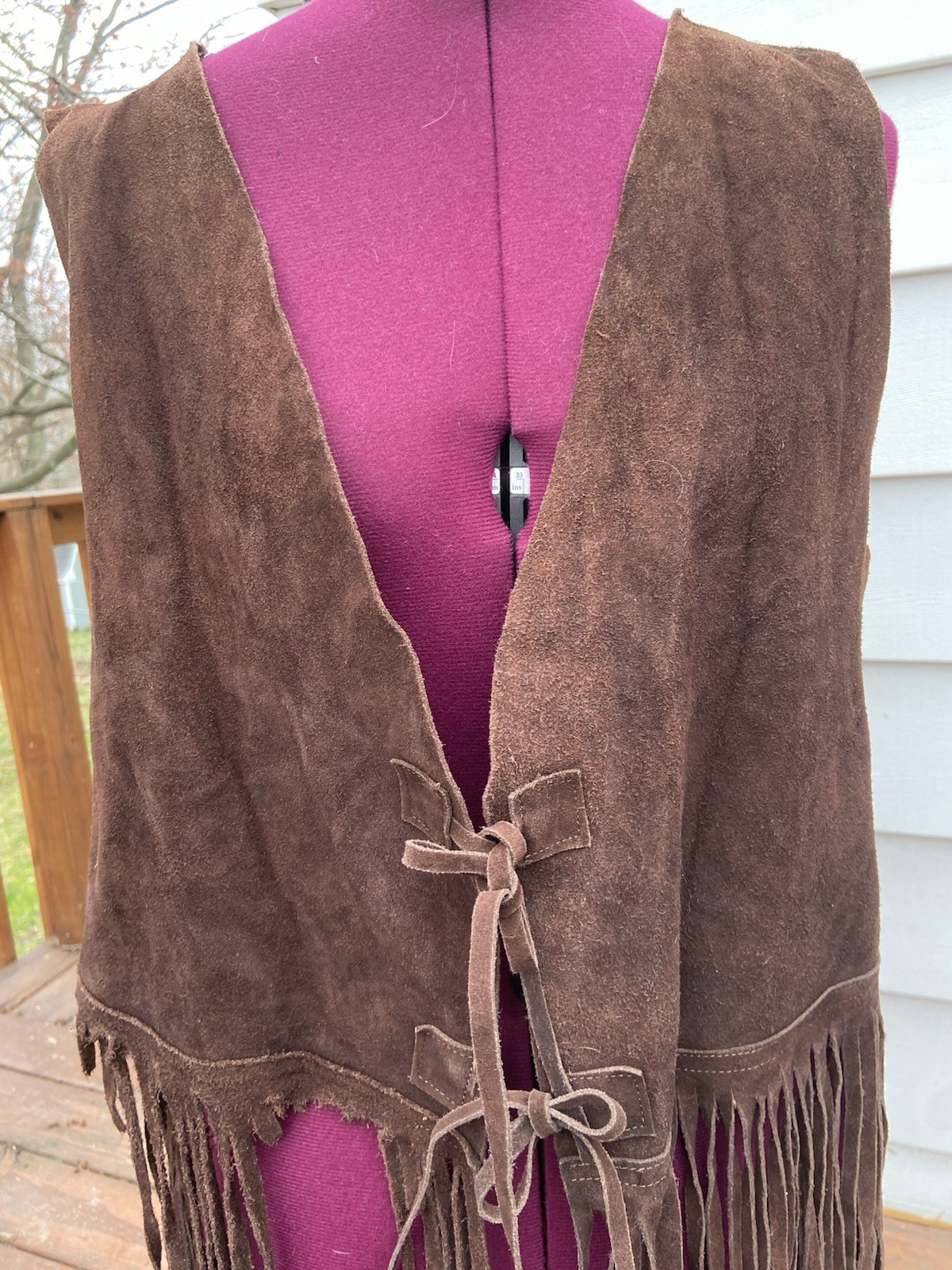 Vintage Gaitan Brown Leather Fringe Vest Made in Mexico Size Approximately Small