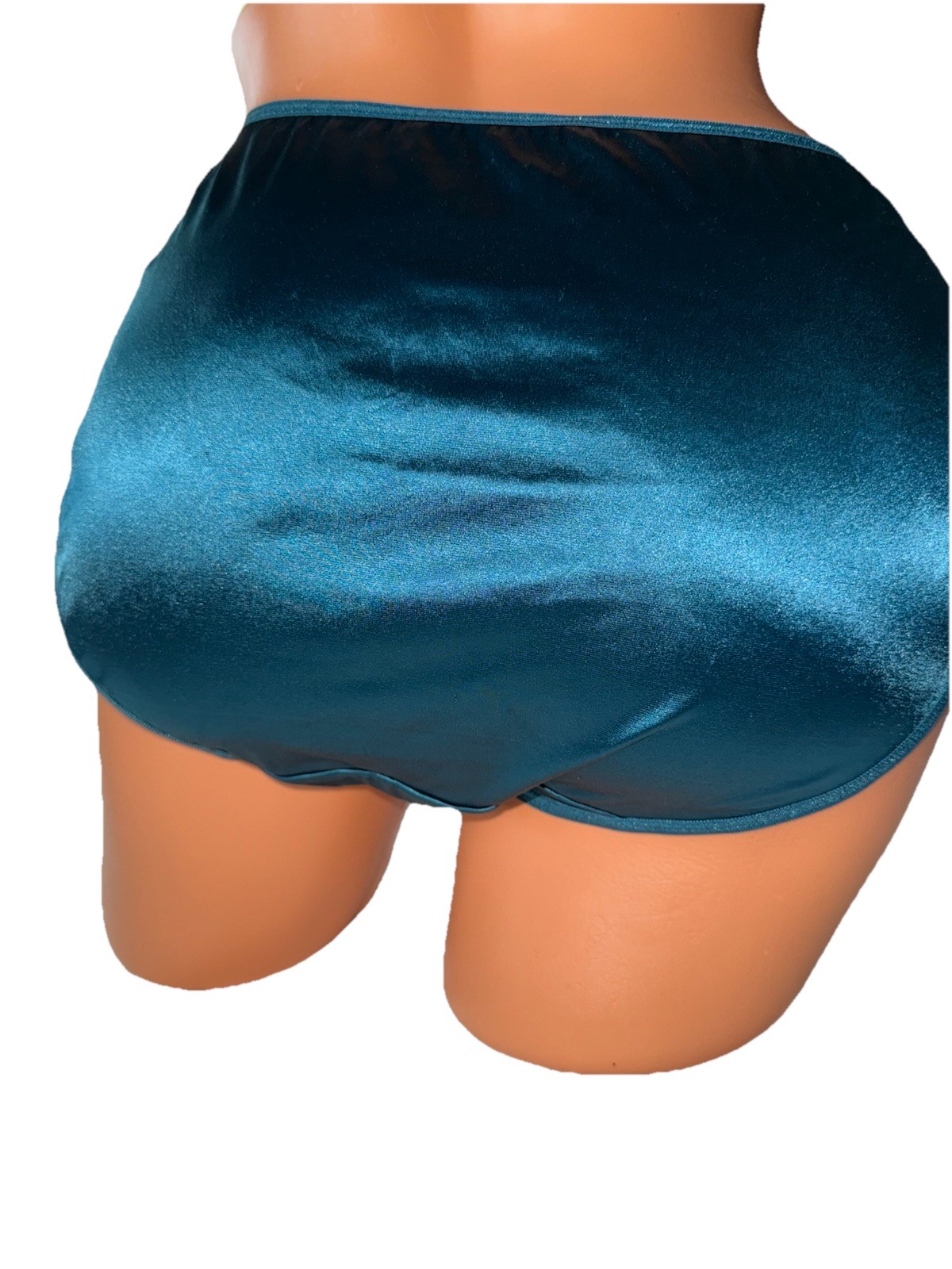 Vtg Vanity Fair Panties Second Satin High Cut Brief Pretty Peacock Blue Teal 6 M