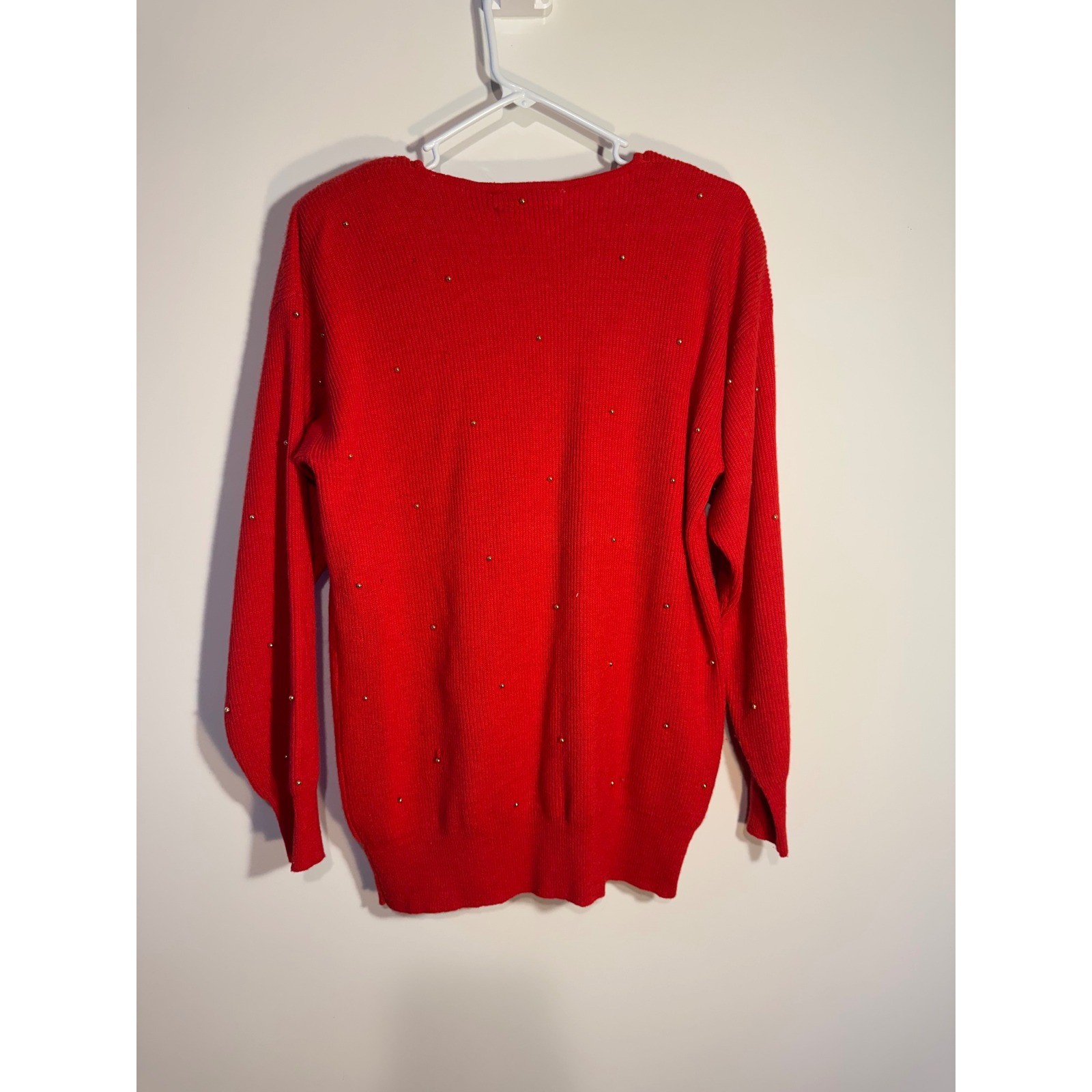 Marisa Christina Classics Vintage Red Beaded Sequin Crest Angora Wool Sweater