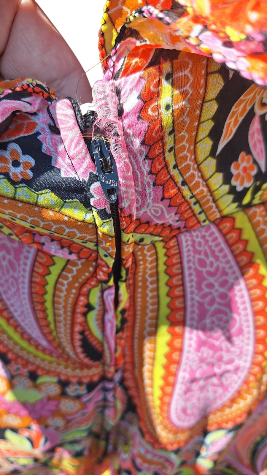 Jack Hartley Miami Maxi Dress Paisley Print Ruffle Neck Sleeveless S Vtg 70s