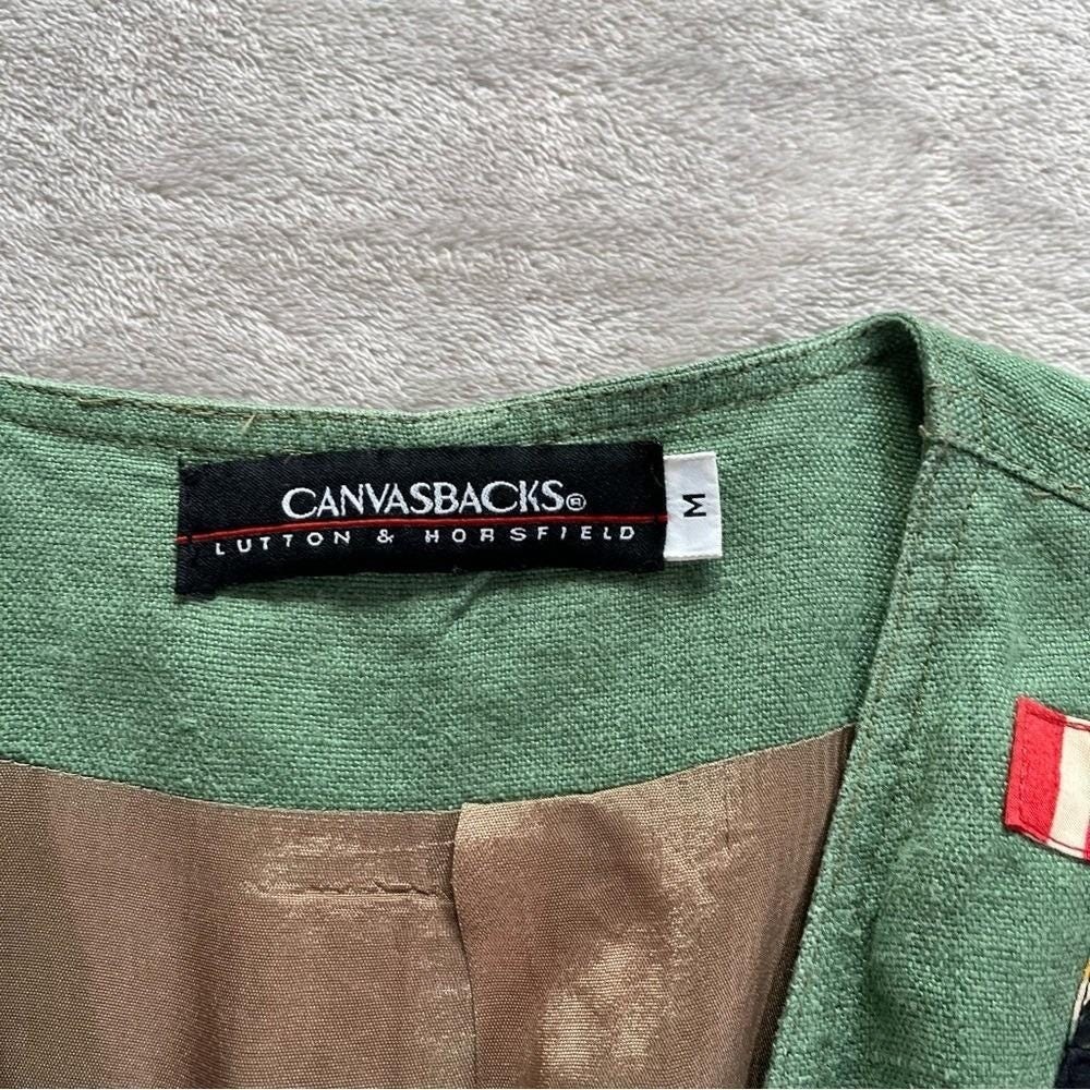 Vintage 90s Blazer Women M Green Patchwork Nautical Coastal Grandma Art Teacher
