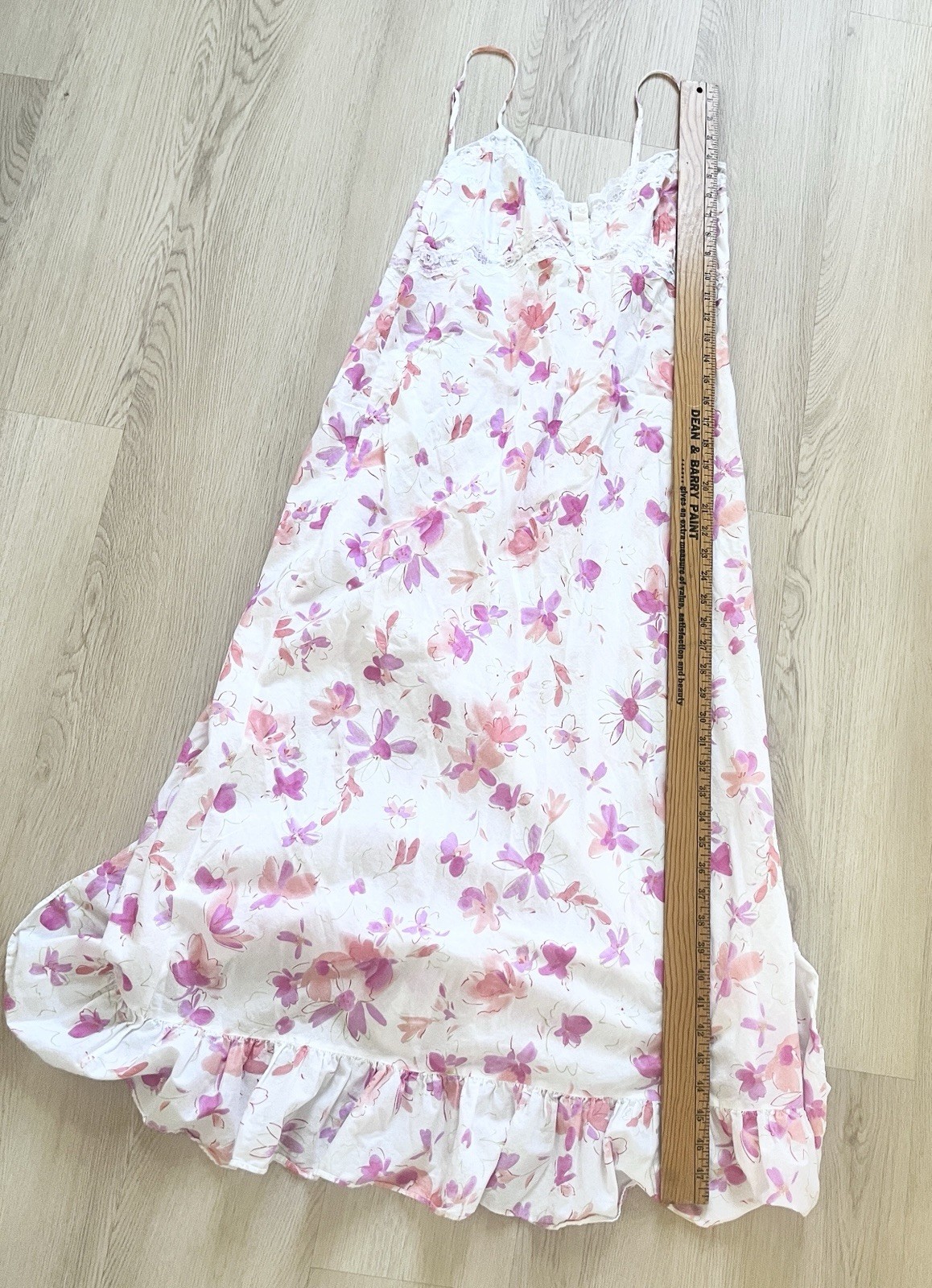 Vtg Cottage Core VIctoria Secret Cotton Slip Maxi Dress Lace Trim Ruffle LARGE