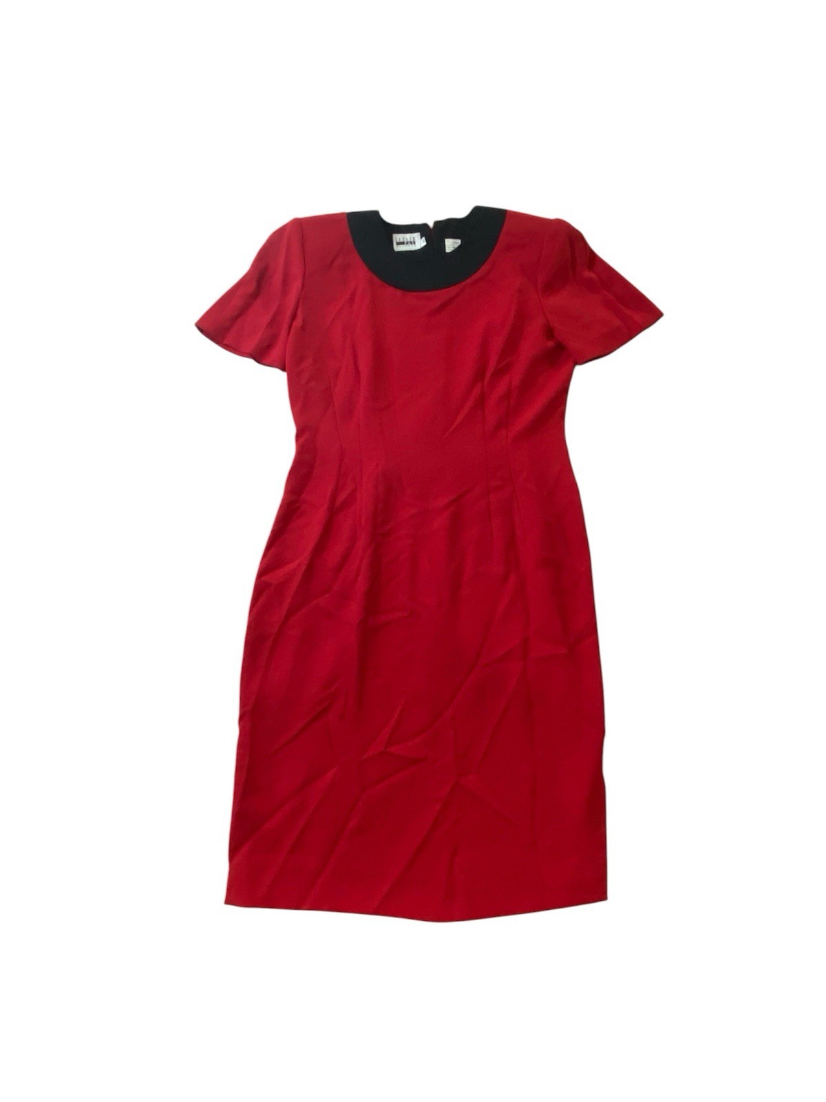 True VTG 80s 90s Leslie Fay Women’s 12 Pencil Red Midi Dress Short Sleeve Career