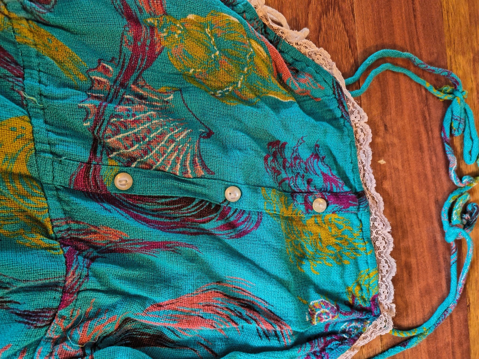 Vintage Jackie O Bright Beachy Teal Dress 1970s Size 13