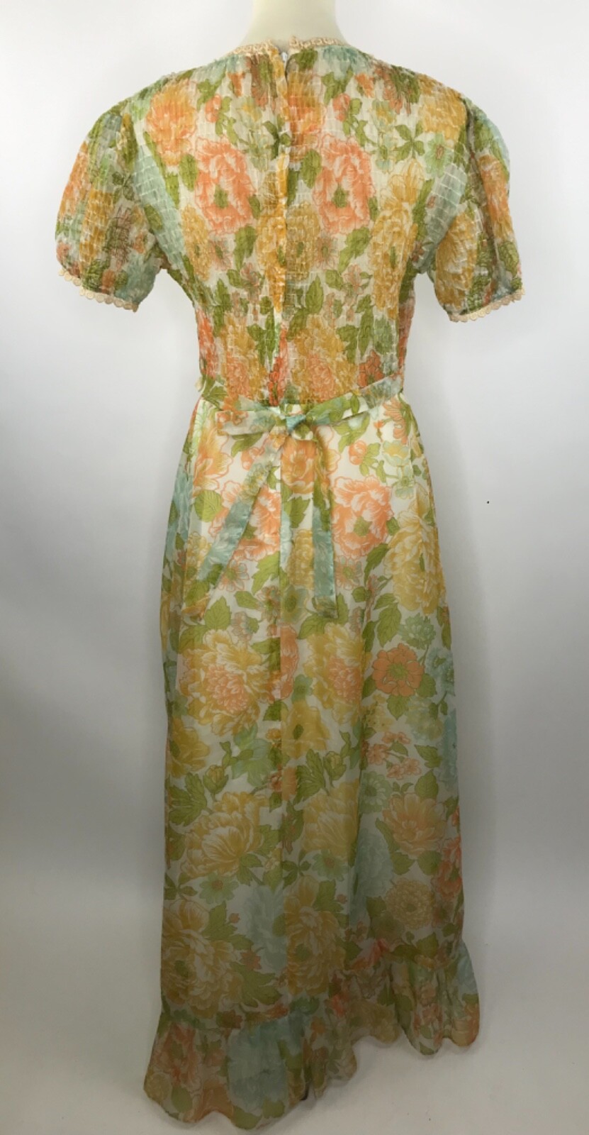 Vintage Maxi Dress Cottagecore Floral Ruffles Lace Trim Hippie BOHO Size 13?