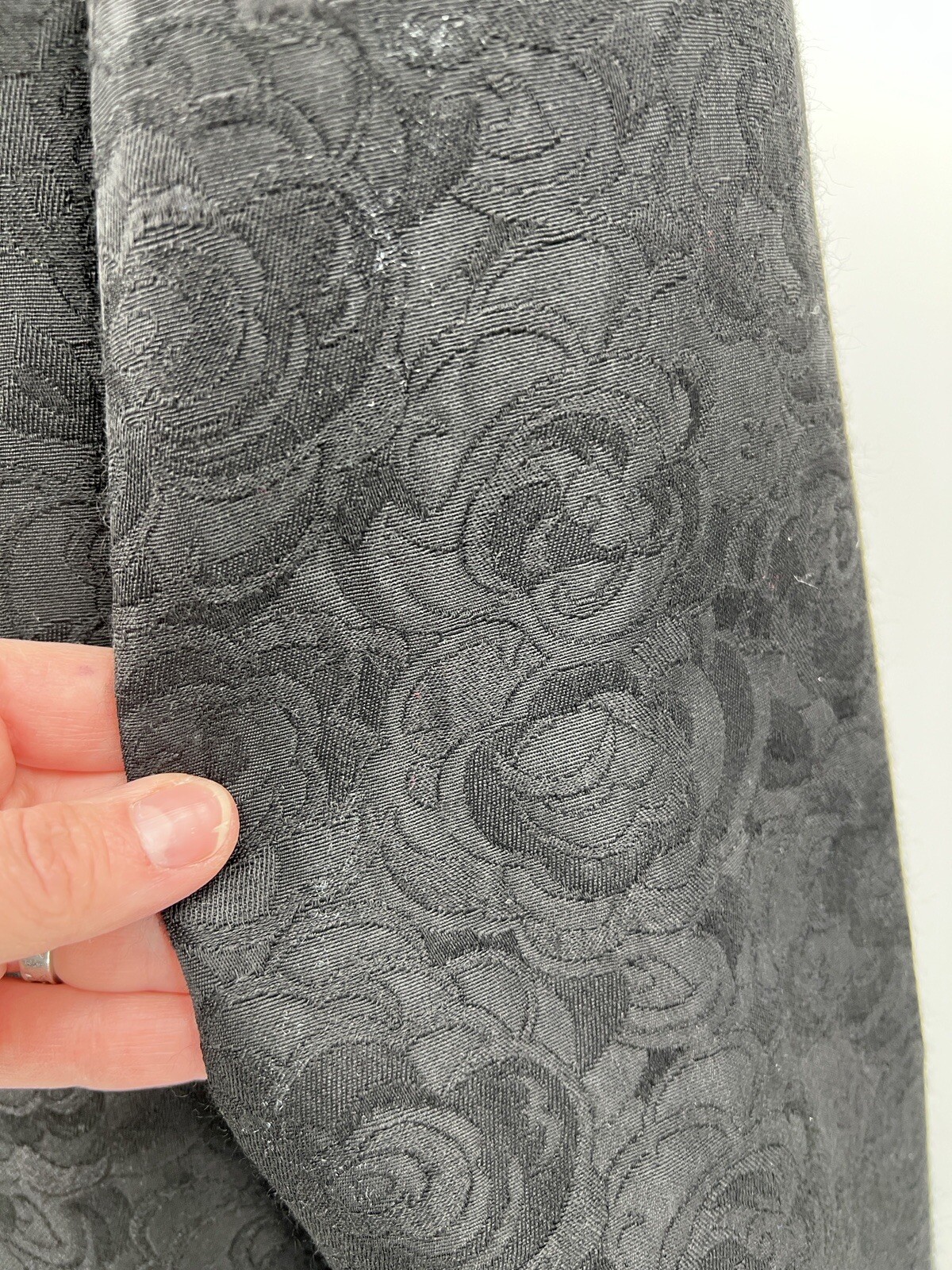 Vtg 60s Harrods Mono London Womens Black Damask Maxi Car Dress Coat Chest 35″