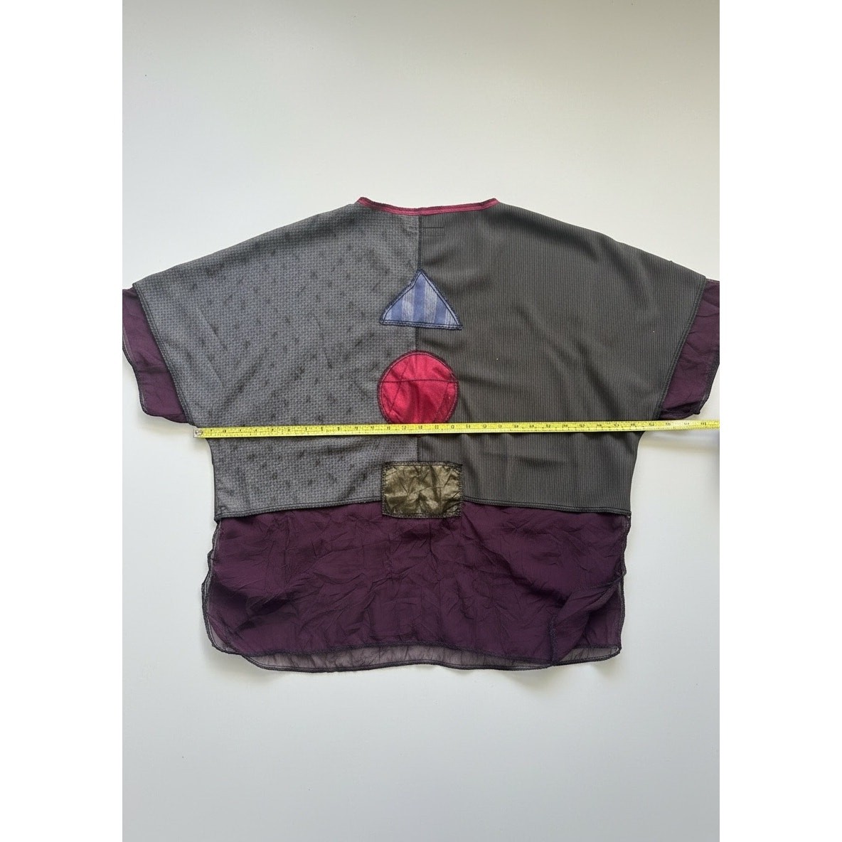 AUG 27 AM Mixed Media Patchwork Top One Size Wearable Art USA, VINTAGE