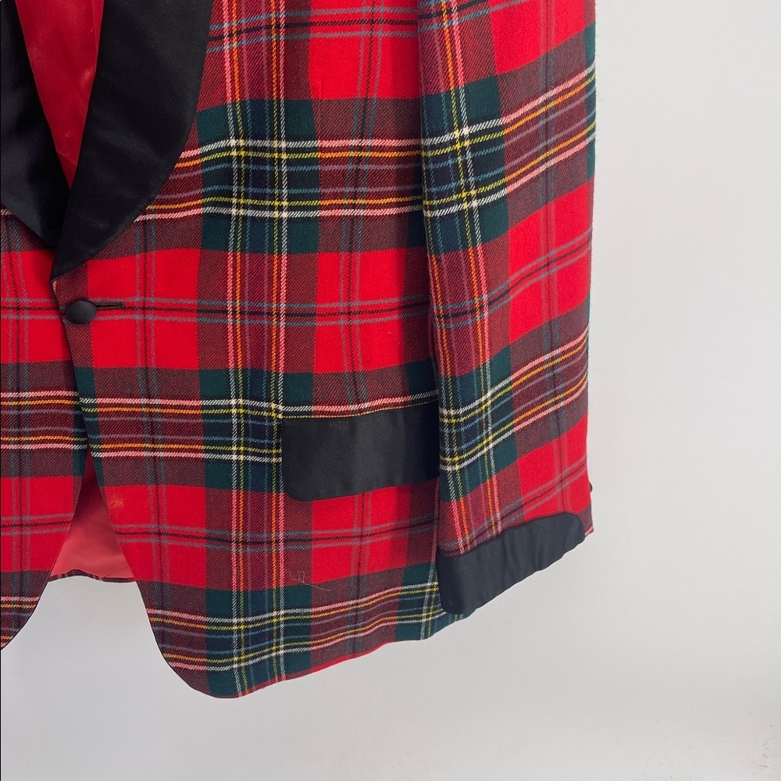 Vintage The Scotch House tartan plaid black satin detail single button blazer