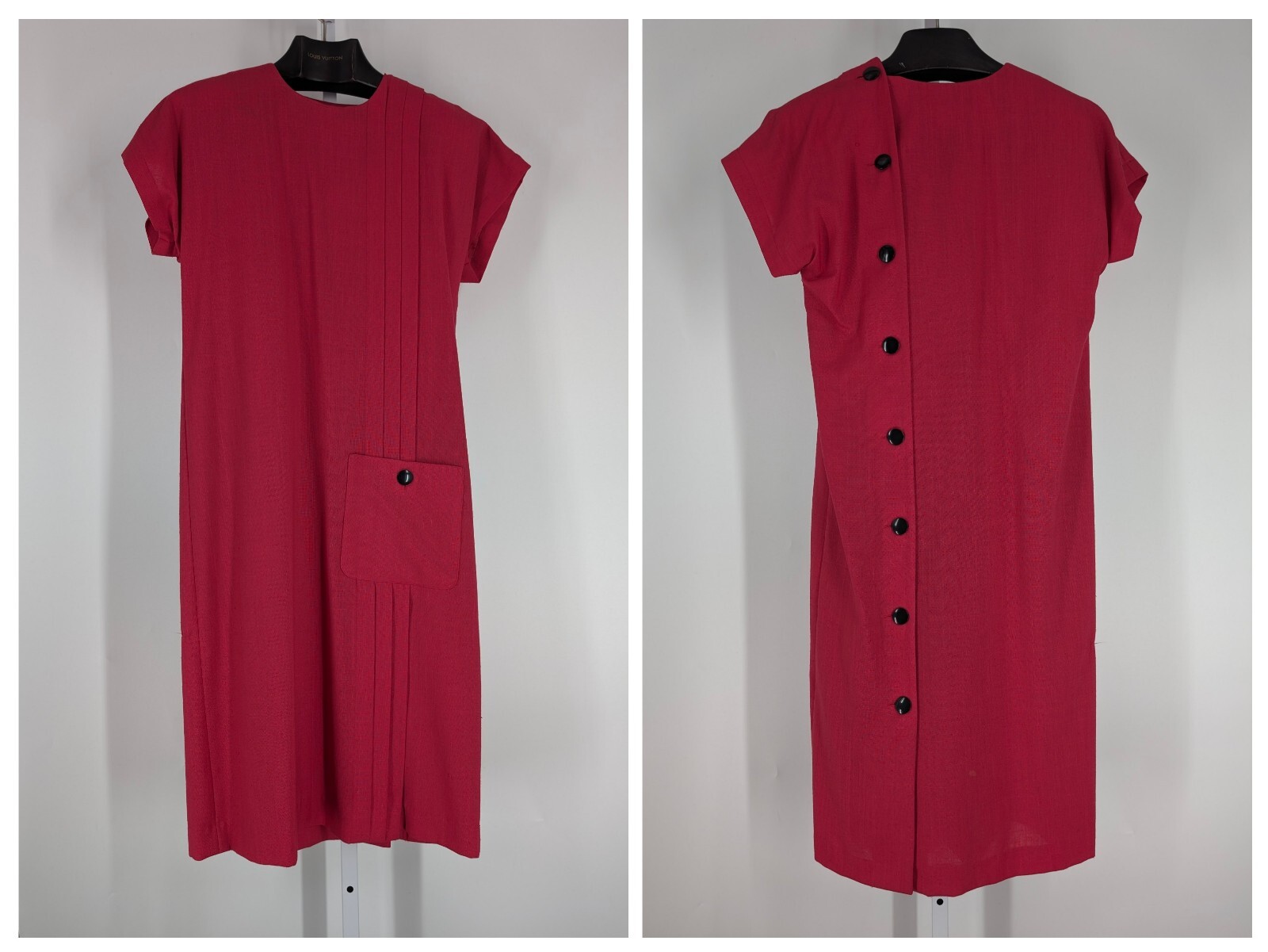 Sasson Vintage 80s Fuscia Hot Pink New Wave Rayon Poly Knit Dress