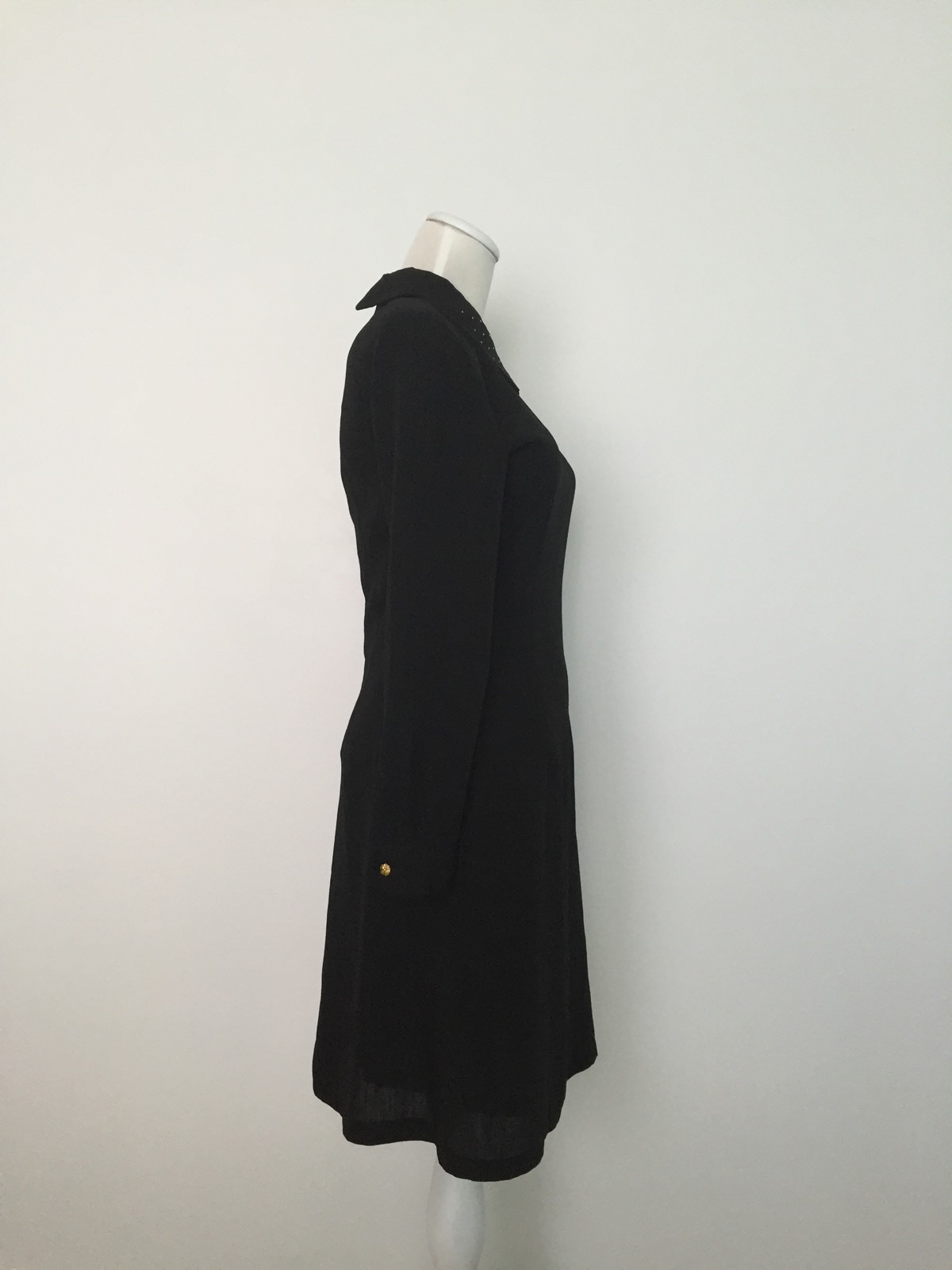 Womens Vintage Black Long Sleeve Dress Shoulder Pads Gold Collared Sparkle