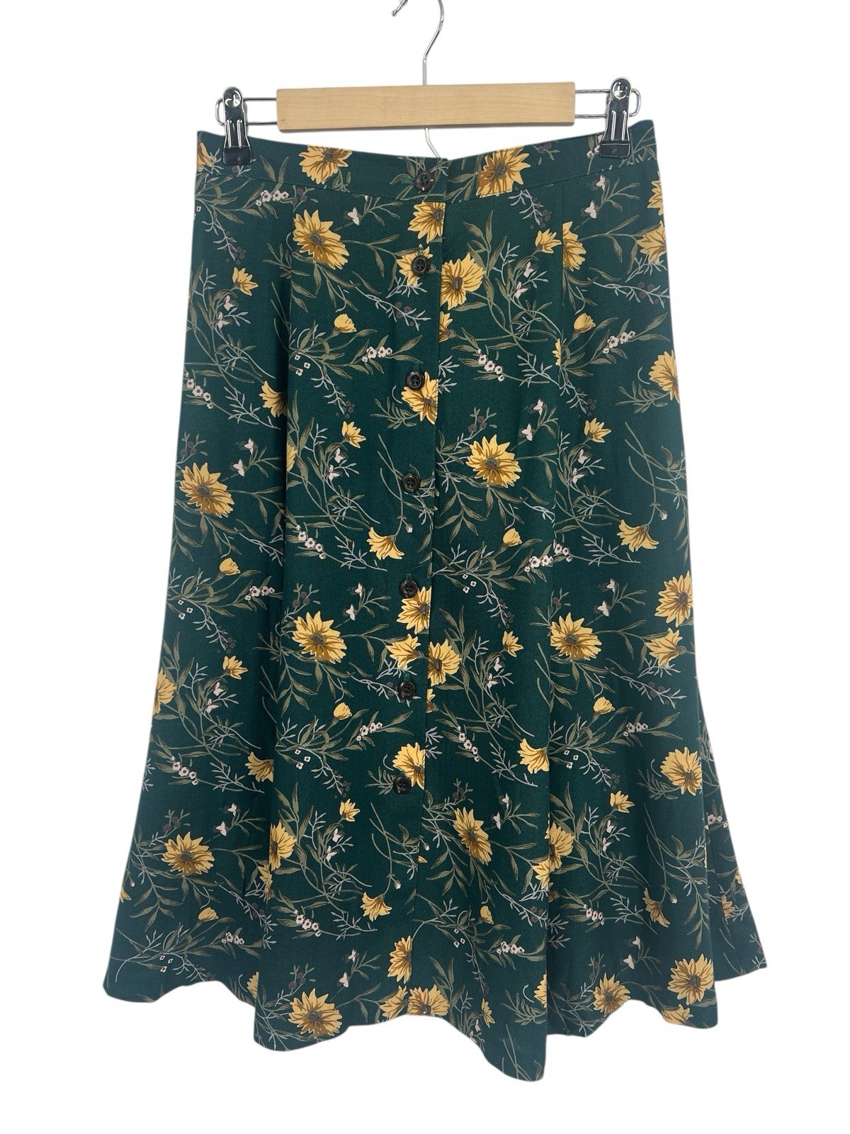 Vintage Alfred Dinner Green Floral Flowy Midi Skirt 10P Country Cottagecore