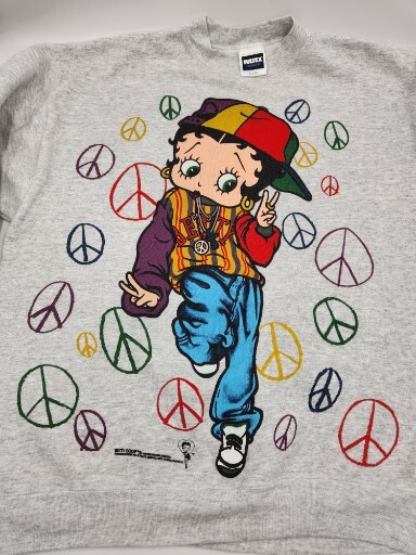 Vintage 1993 Betty Boop Hip Hop Peace Out Gray Sweatshirt 2 Sided Size XL-Tultex