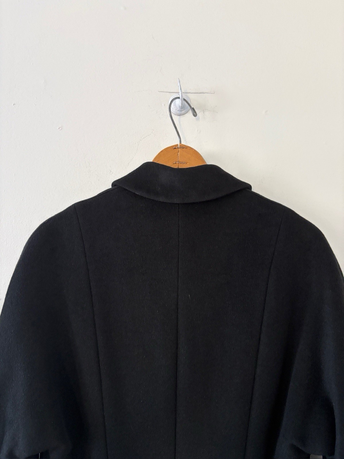 Vintage 1950s Black Wool Swing Coat Dress Princess Line Appliqué Formal New Look
