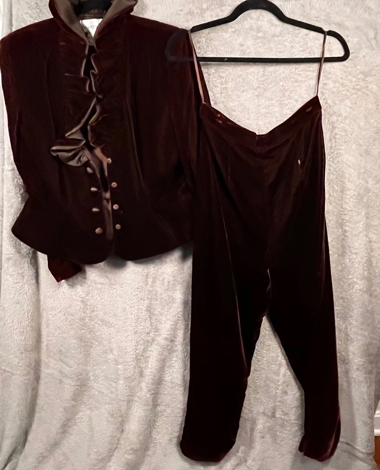 Vintage Velvet Pant Suit Ruffle Portrait Collar Bridgerton Renfair 2pc As Is