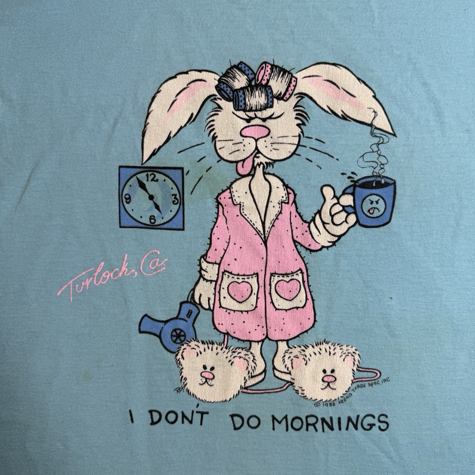 Vtg 80s 1988 Screen Stars Reno Tahoe Bunny Rabbit Blue Cotton Shirt Size Large