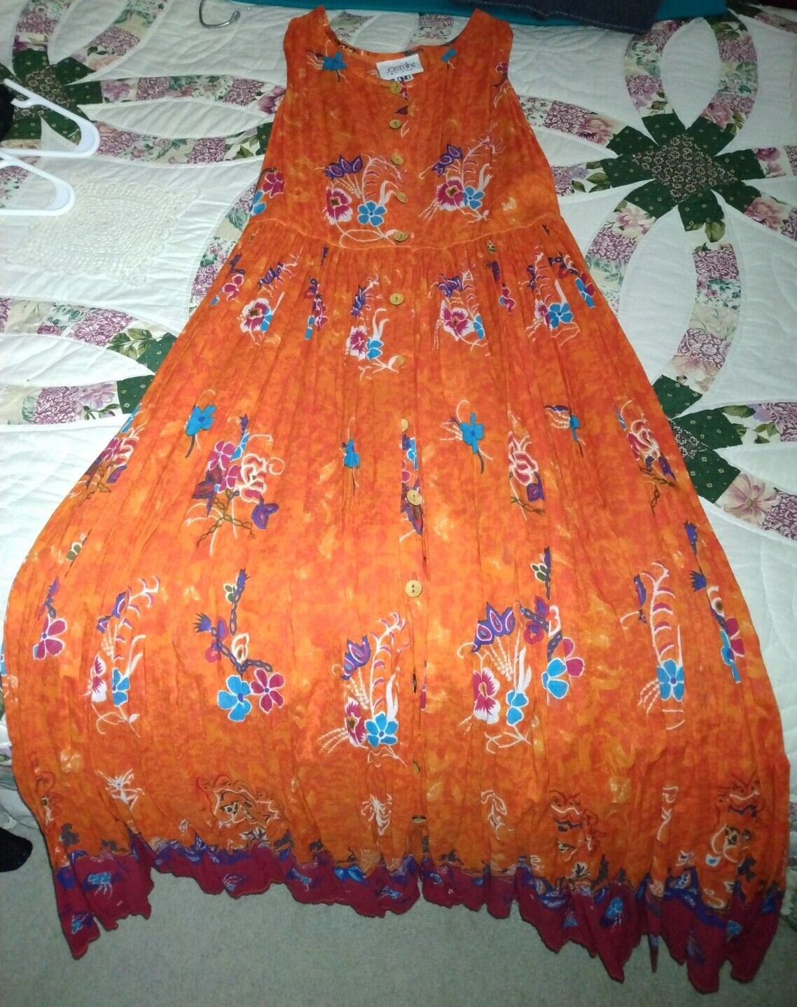 VINTAGE JASMINE BY KVM FLOWY FULL SKIRT SLEEVELESS DRESS BUTTON FRONT TIE BACK M
