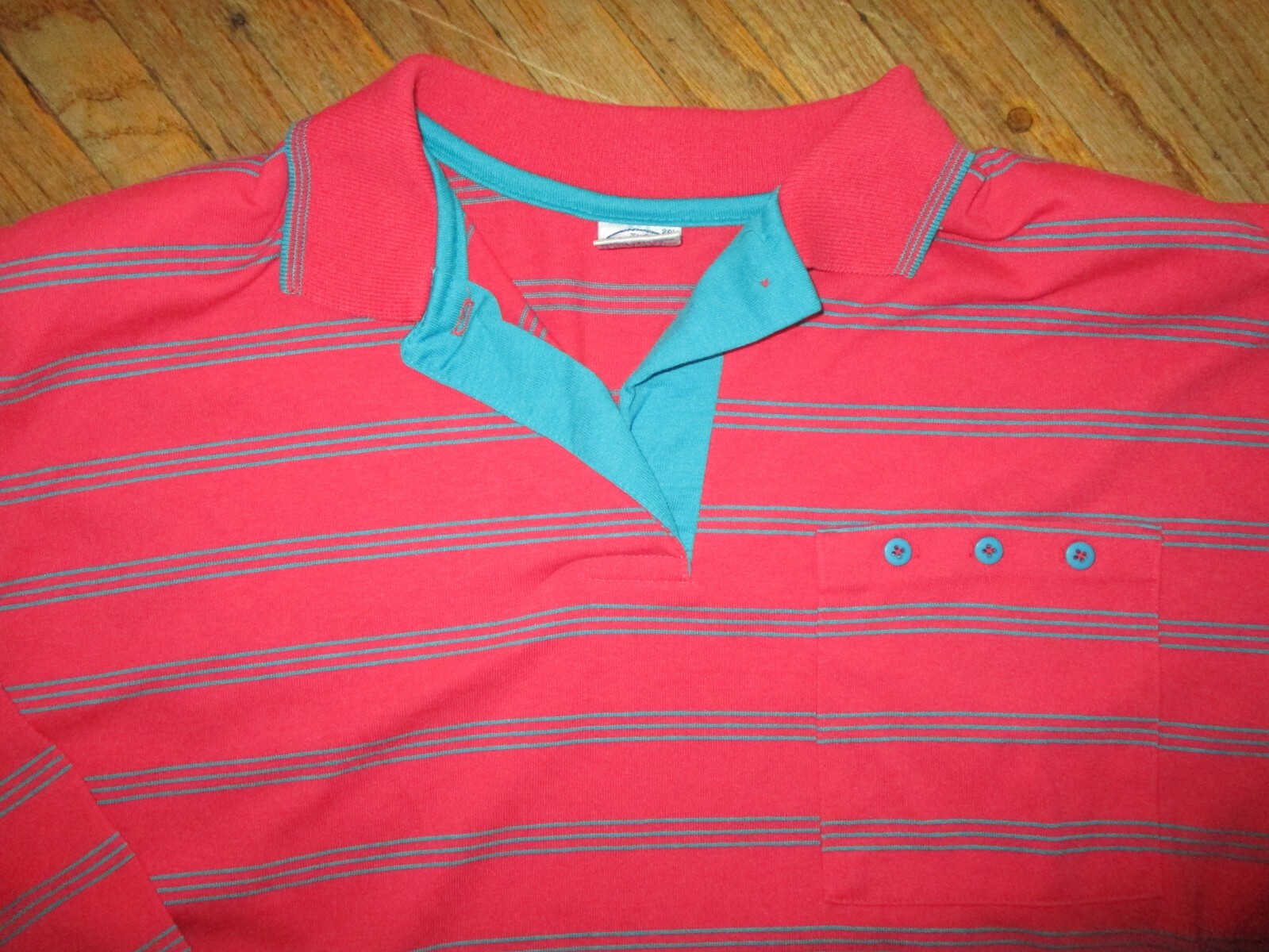 vtg 1980s CHESTERFIELD WOMAN POLO RUGBY SHIRT Salmon Pink Red Stripe Size 20W