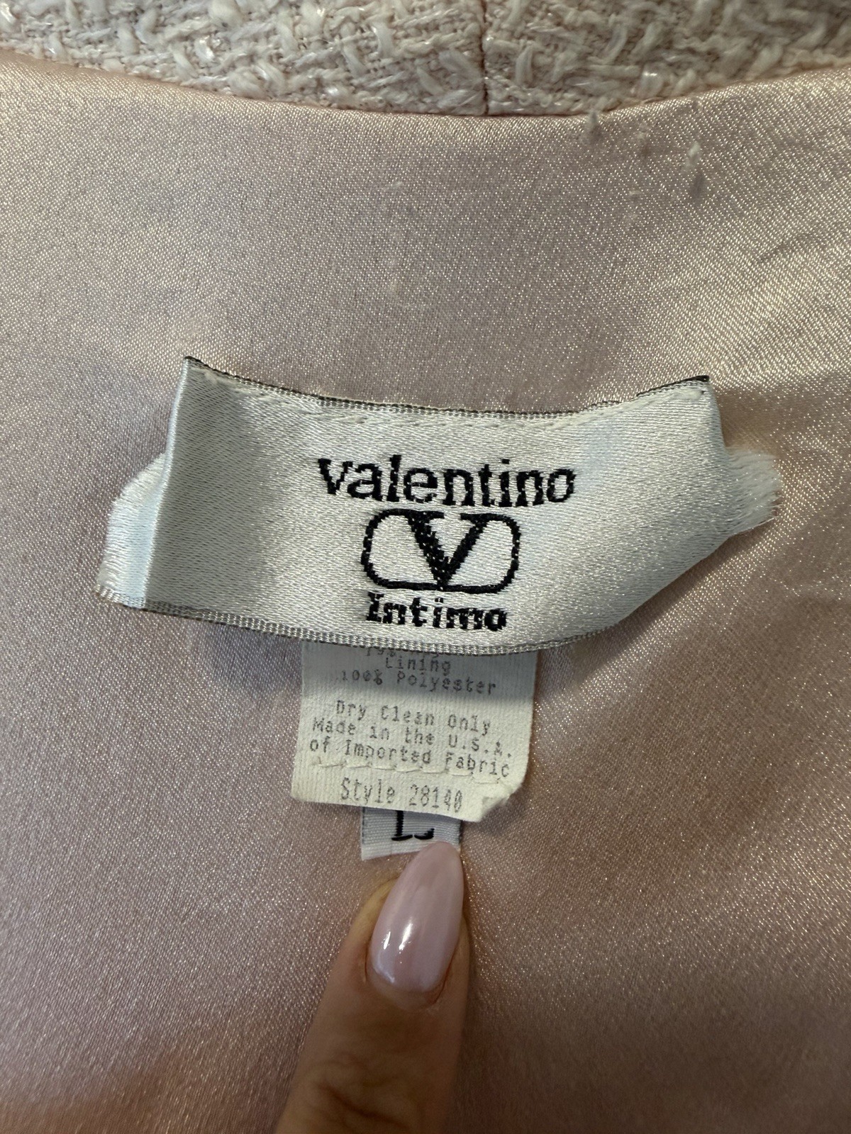 Vintage Valentino Intimo Pink Robe L Union Made USA Satin Trim Belt Long Bridal