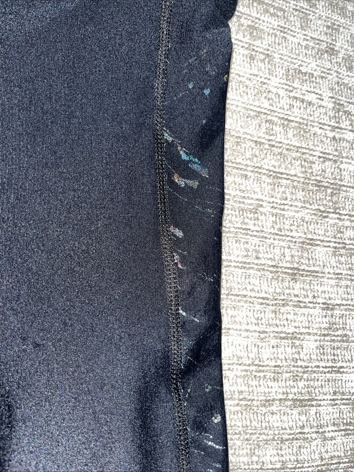 Vintage Black Satin Glitter Shiny Spandex Tight Disco Pants Dance High Waist M .