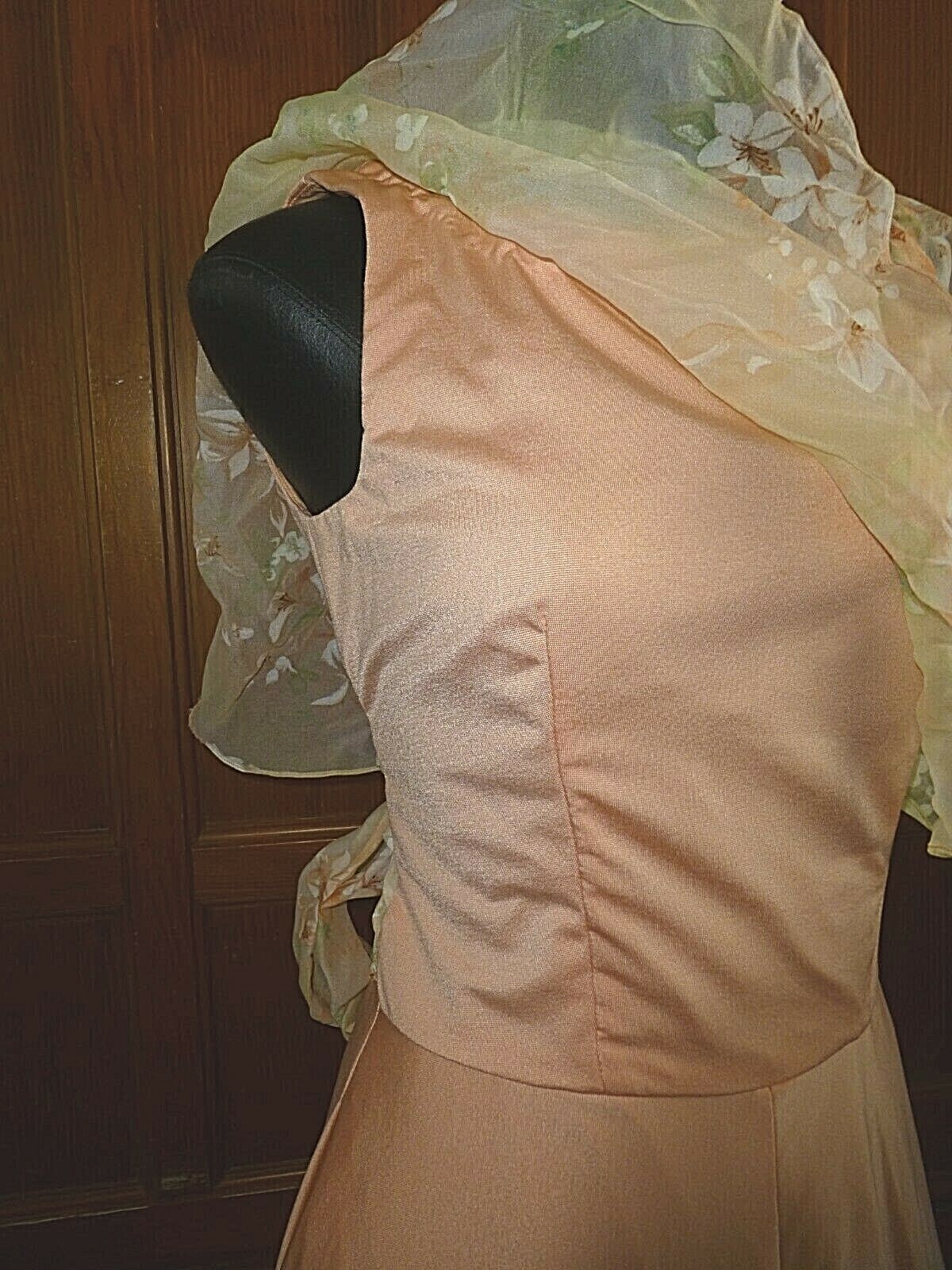 Vtg 70s Jersey Matte Cape Ruffle Floral Chiffon Boho Evening Wedding maxi Dress