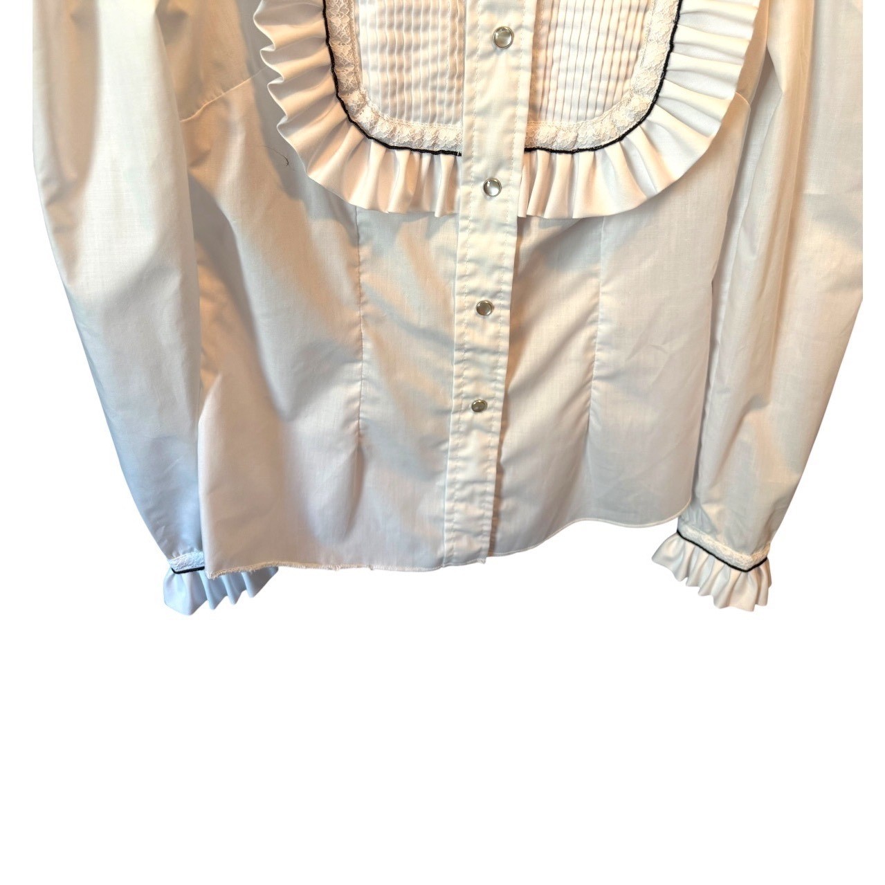 VTG H Bar C California Ranchwear White Ruffle Pintuck Western Blouse Size 34