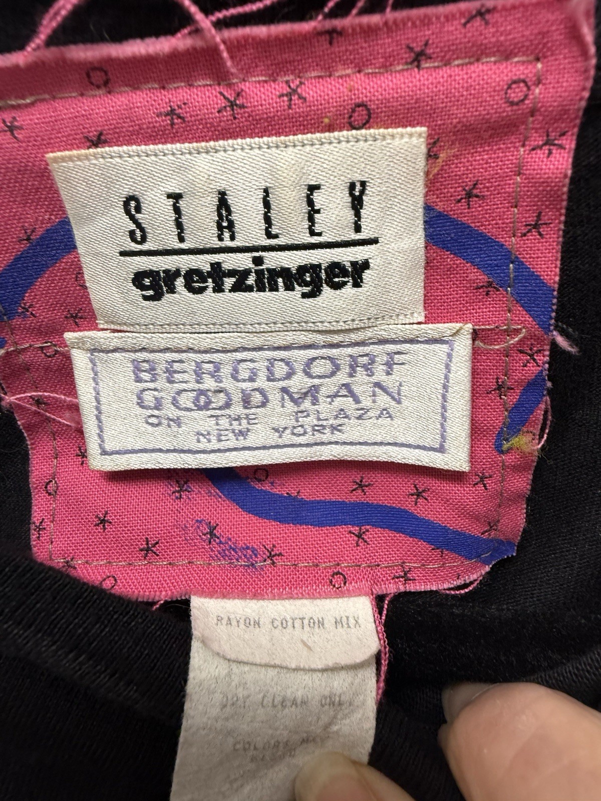 Vintage Stanley Gretzinger, Bergdorf Goodman, Dress Maxi Black With Colors ￼