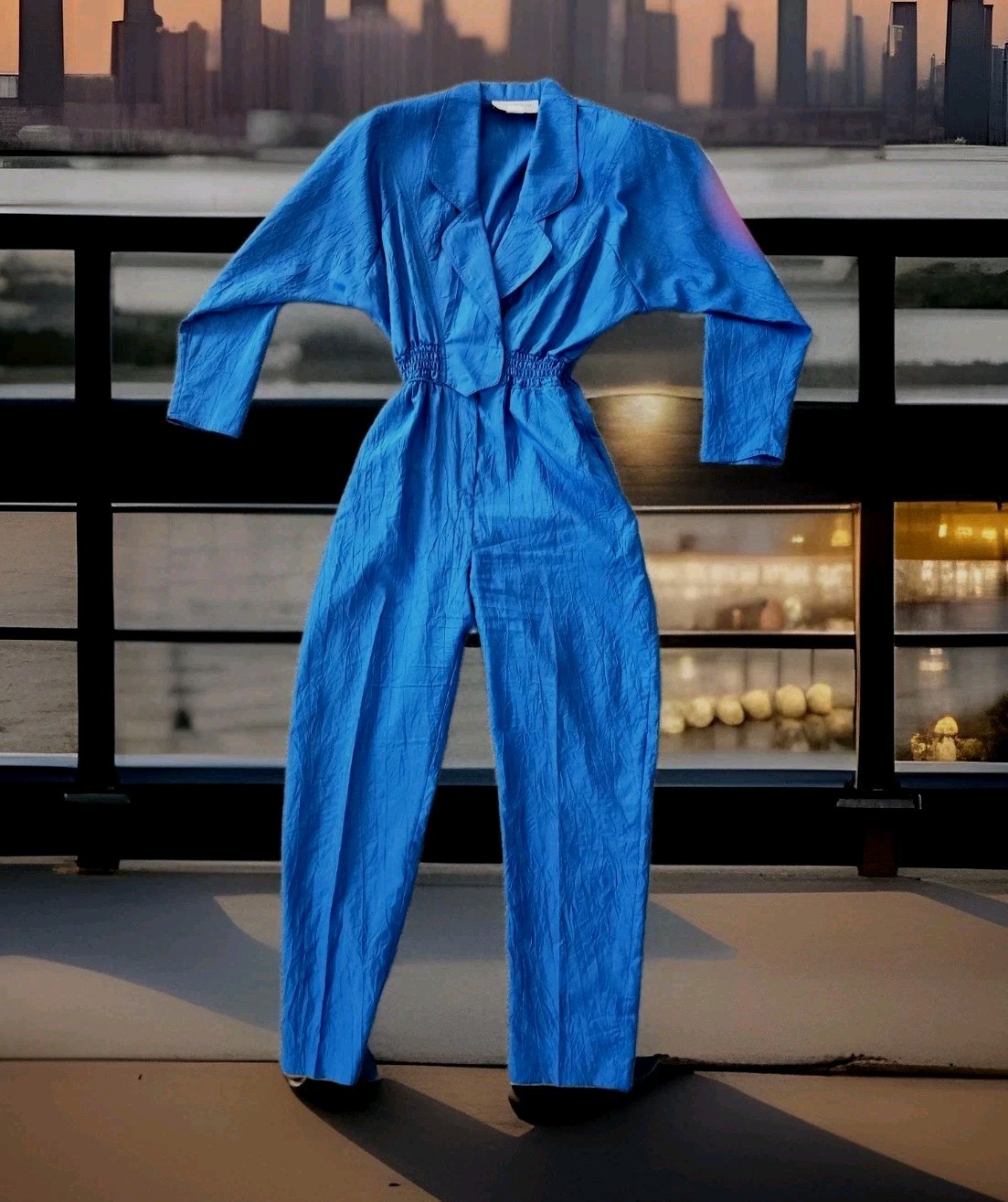 Rare Blue Vintage Electric Blue Jumpsuit Size 10 Elastic Waaistband