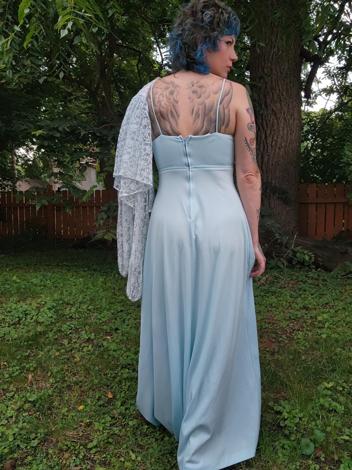 1970s 2 Piece Set Maxi Dress Capelet Lace Bolero Vintage Romantic