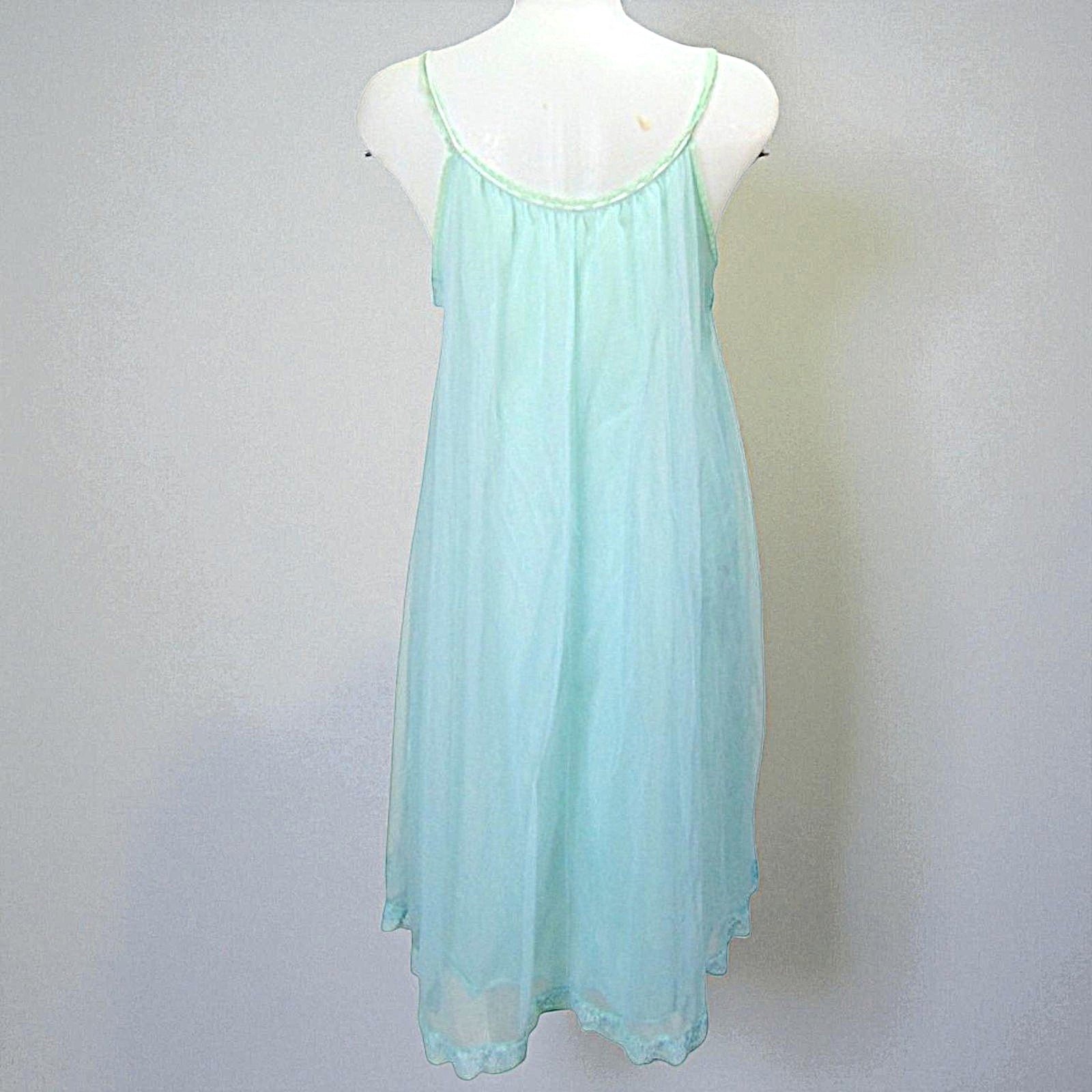 Vintage 1960s Van Raalte Aqua Chiffon Peignoir Set Lace Robe Nightgown Small