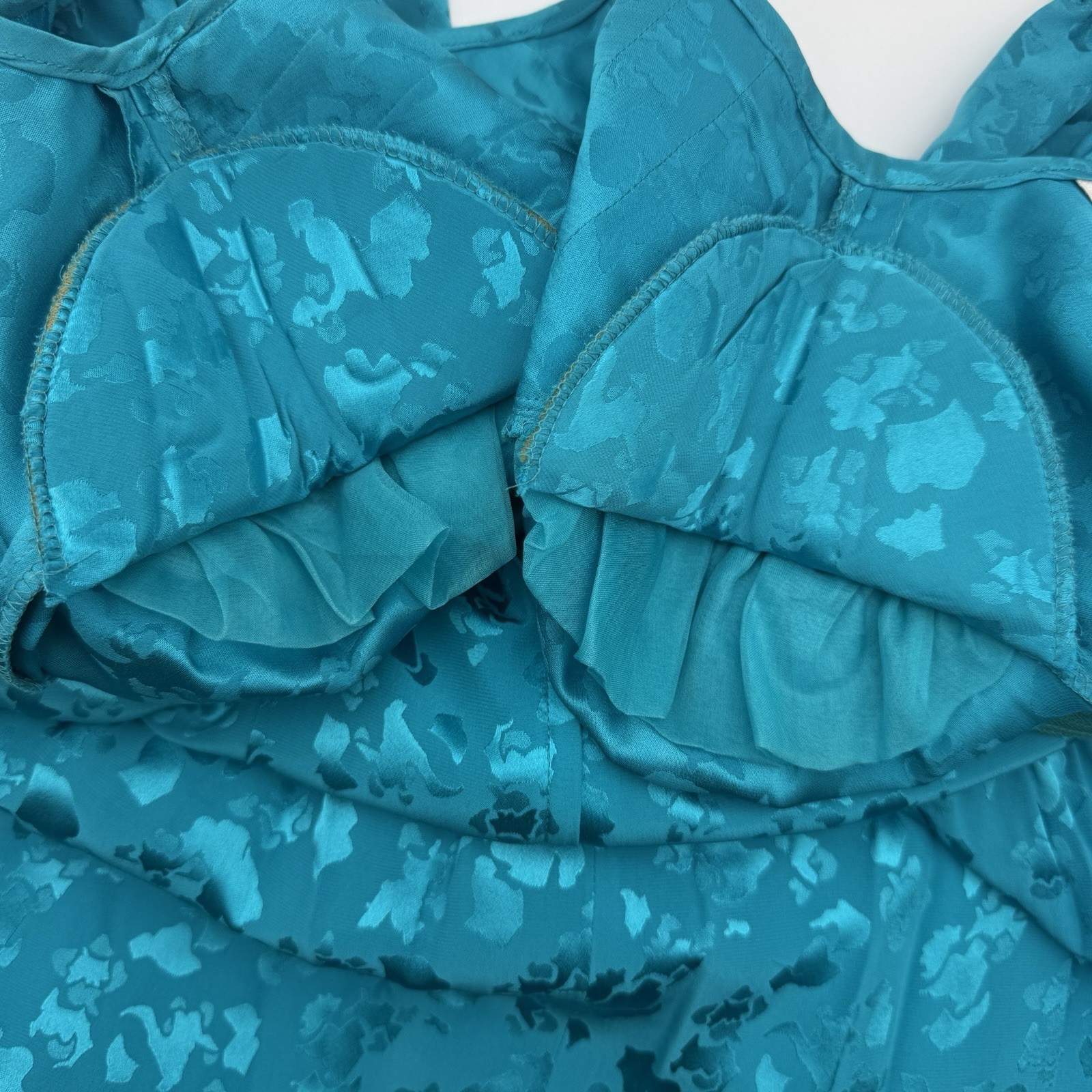 Vintage Women’s Lauren Alexandra 100% Silk Teal Jacquard Midi Dress Sz 8