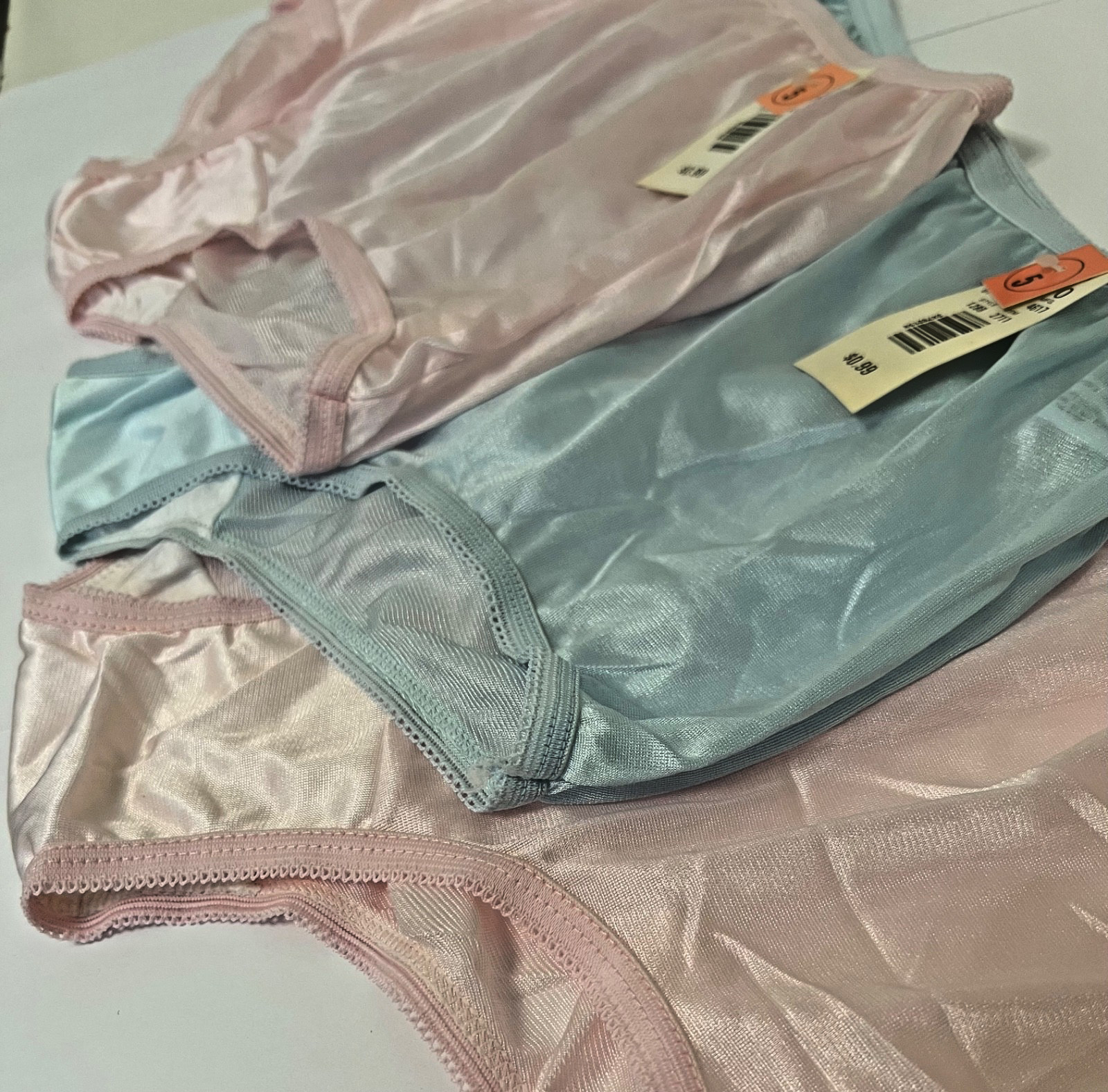 Granny Panties Lot 3 NWT Vtg Classic Satin Nylon Brief 2 Pink 1 Blue 1288 Size 5