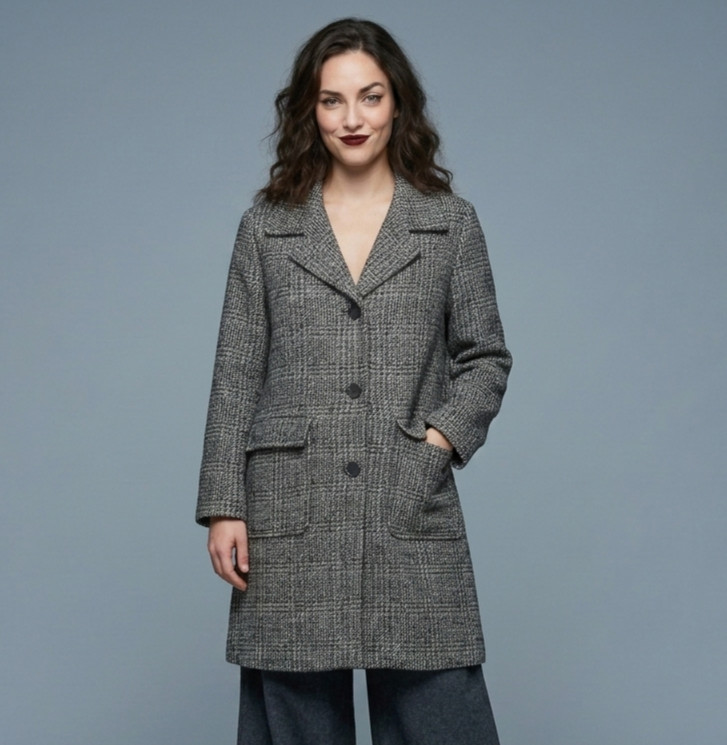 Vtg 90s Benetton Italy Wool Tweed Oversized Coat Jacket M Gray Tan Academia Y2K