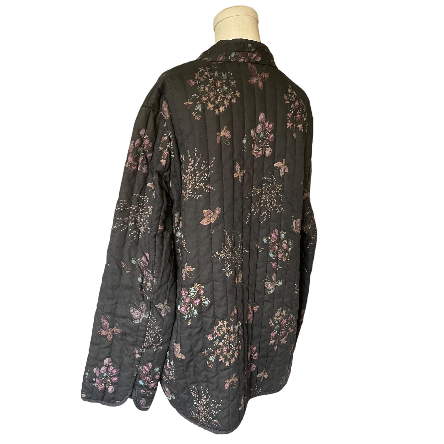 Vintage Jon Woods Quilted Butterfly Jacket Grey Purple Pink Floral Asian Look