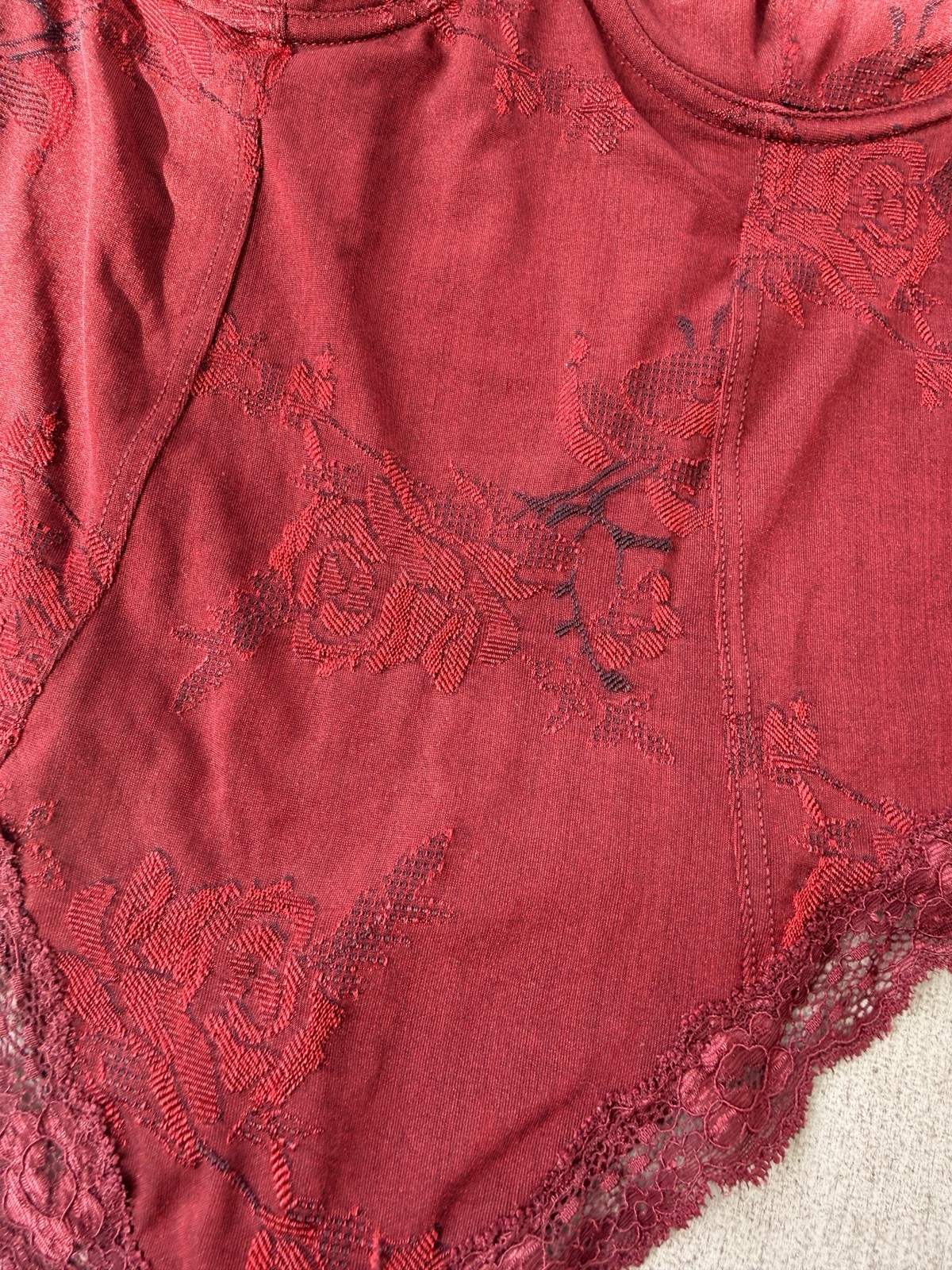 VTG 90s ARIANNE Medium Cranberry Lace Trimmed Underwire Teddy Lingerie Boudoir