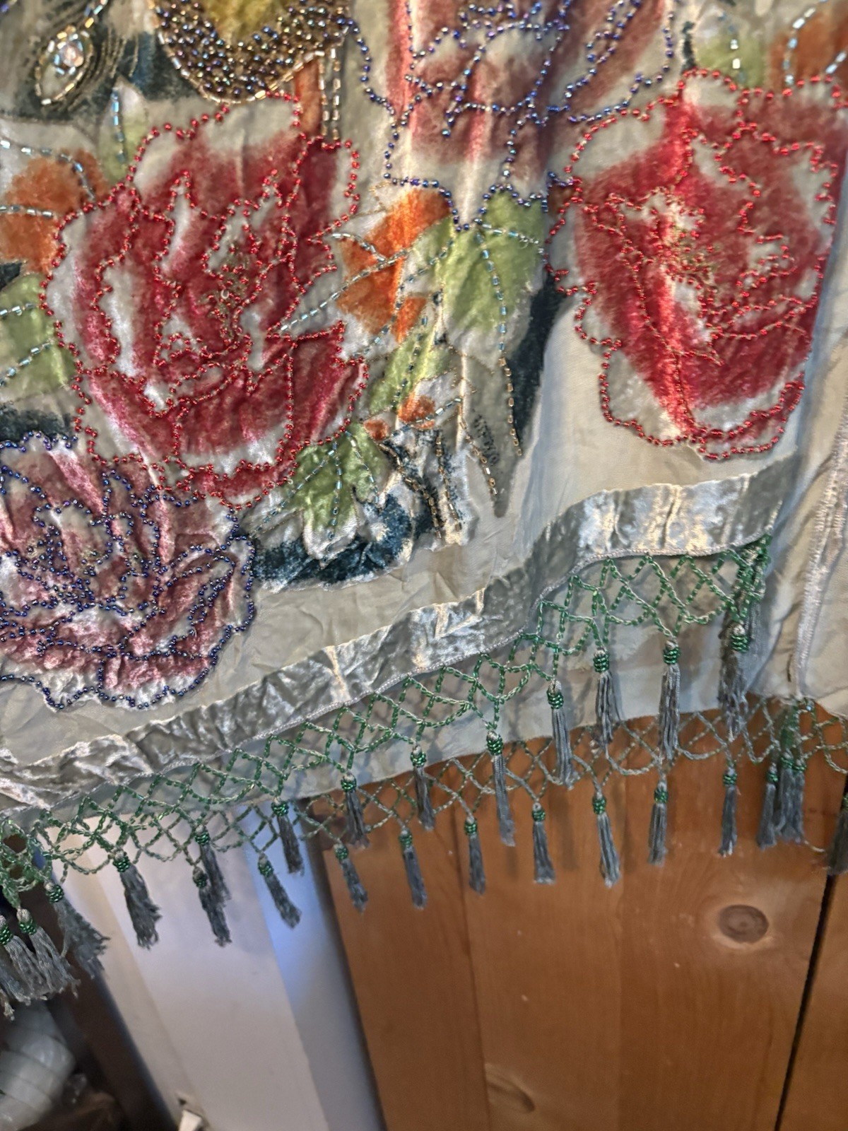 Kimono Duster Jacket Peacock Floral Velvet Beaded Burnout Coverup OS L/XL/1X/2X