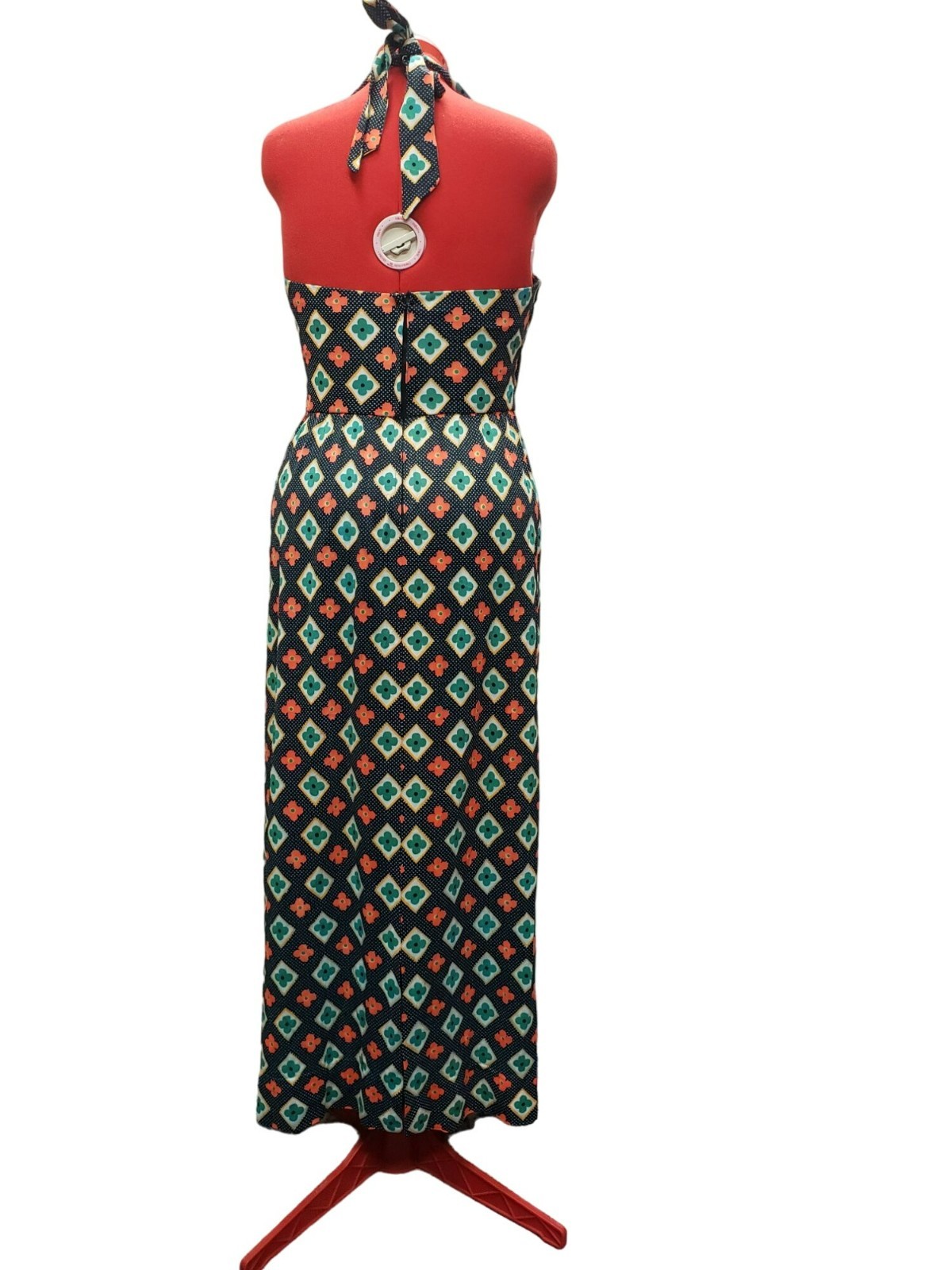 Vintage Halter Dress Medium Floral Print 70s Mob wife zip back Lisa Cobb Serbin