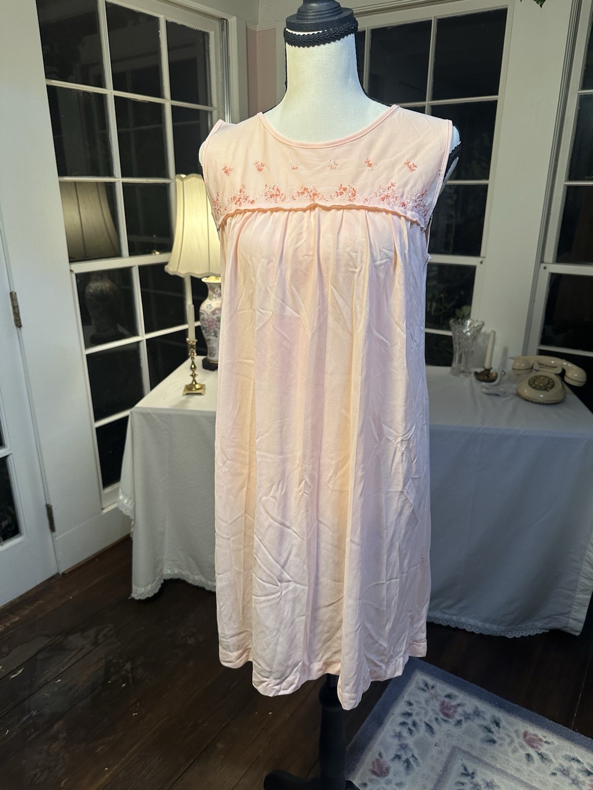 Vintage Midcentury Loungewear Set Nightgown And Robe Set Pink Embroidery Pajama