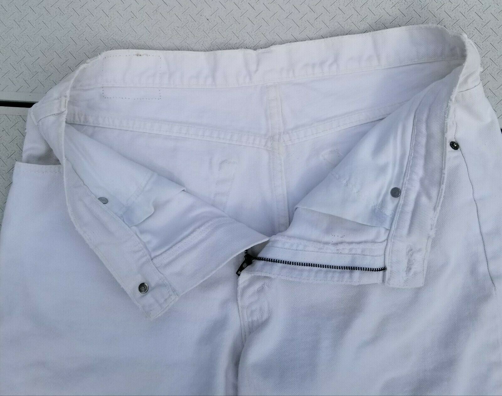 VTG Brittania Jean Shorts 35″ Waist White Cutoffs Boho Indie Edgy Trashed *READ*