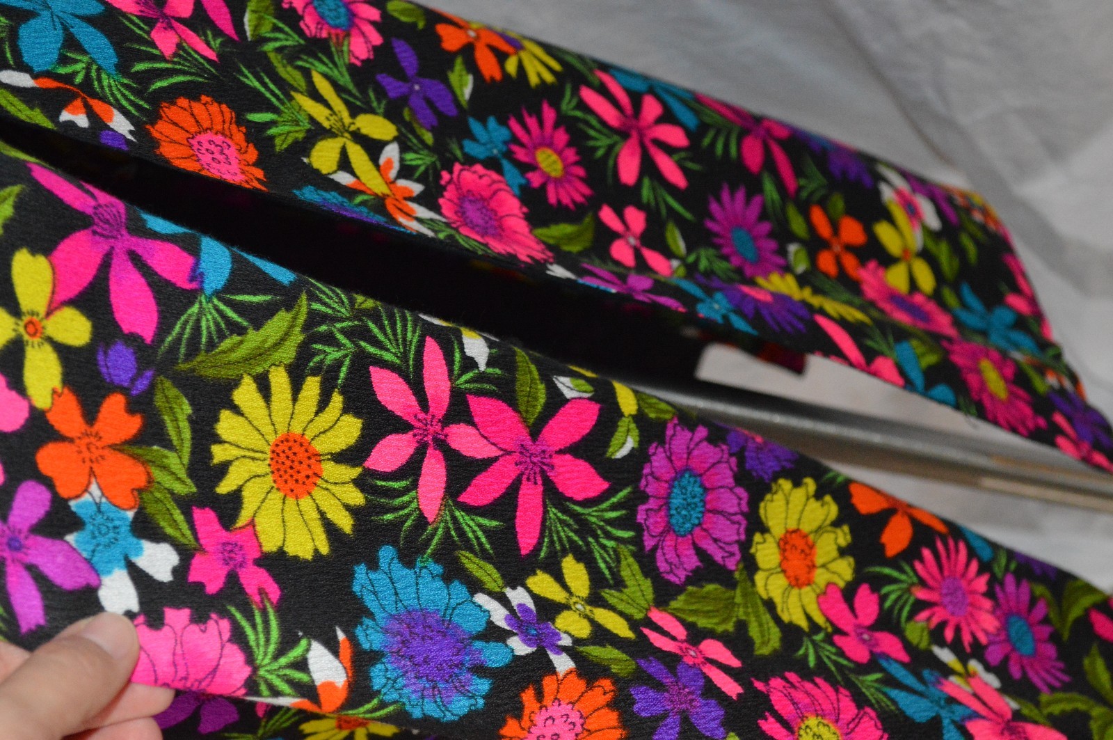 Vintage Black Multi-Color Floral Hand-Made Hawaiian Long Dress See Measurements